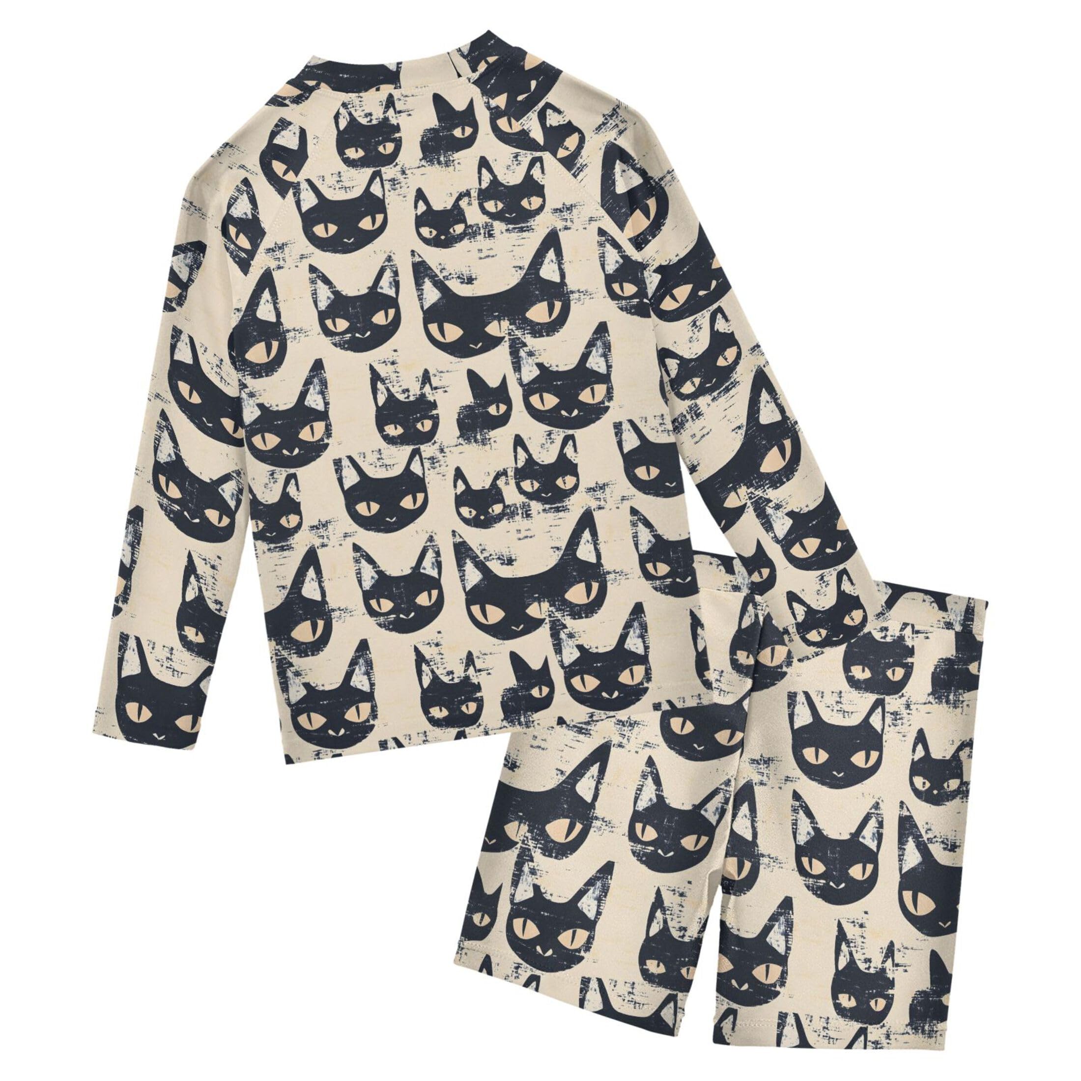 Black Cat Animal Baby Boys' Toddler Long Sleeved Rashguard Swim Bathing Suit Set B0403461