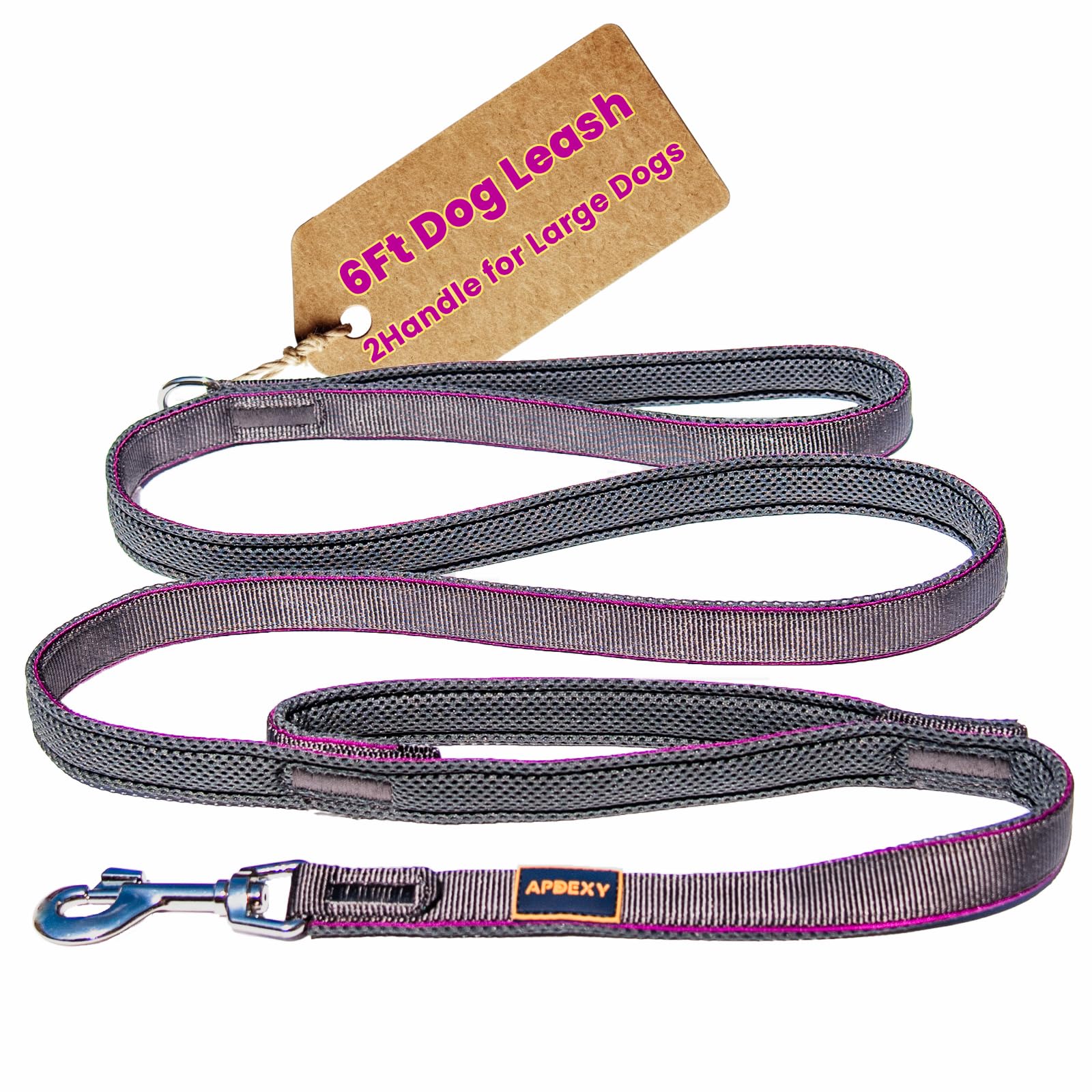 APDEXY Heavy Duty Leash for Large Dogs That Pull, Two Handle Dog Leash, Three-Layer Sandwich Mesh-Lined Nylon Webbing, Sturdy Metal Zinc Hook, 6FT