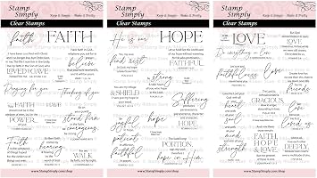 Clear Stamps Faith, Hope and Love Trio Christian Religious 3-Pack Inspirational Words 4x6 Inch Sheets - 33 Pieces