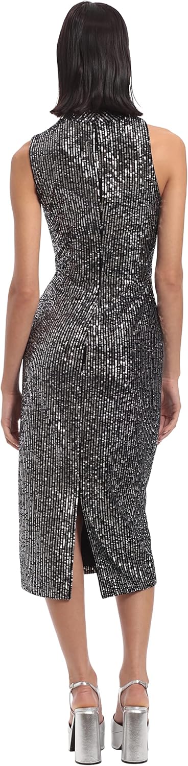 Donna Morgan Womens Asymmetric Bodice Cutout Velvet Sequin Part Cocktail DressDress - Image 3