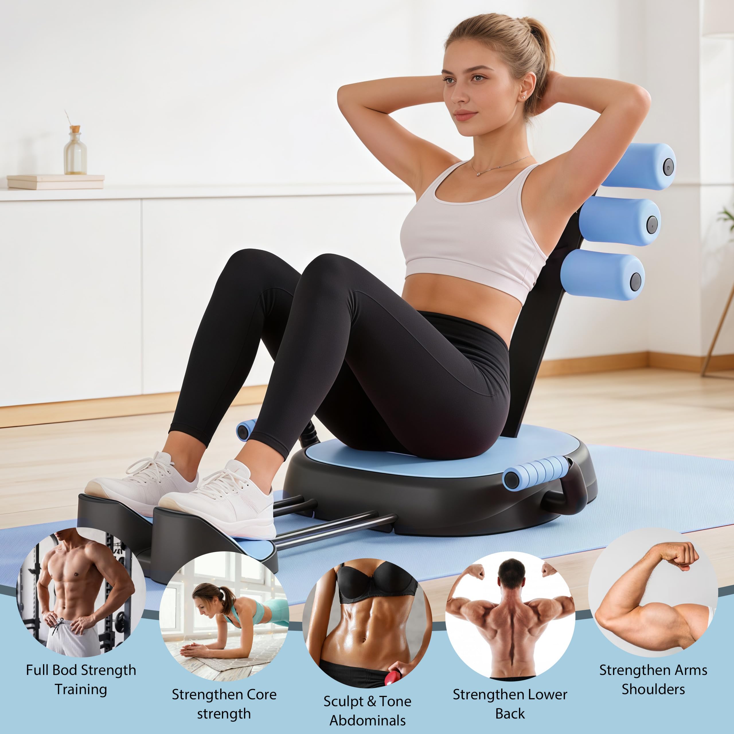 Pilates Board, Multifunktionales Reformer Pilates Maschine für Zuhause, Faltbarer Pilates Reformer Board mit Bauchmuskeltrainer, Automatischer Rückprall und Spannseil, Pilates Reformer Set