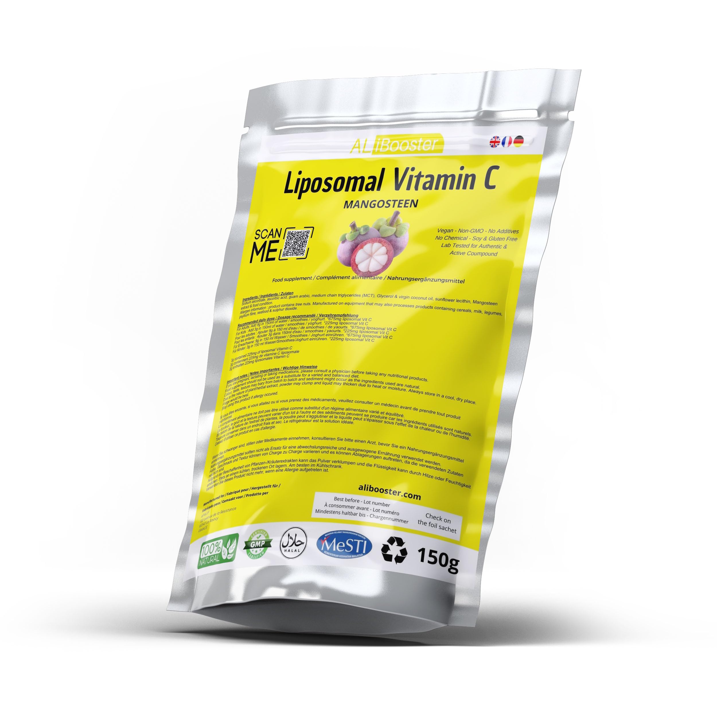 Witamina C liposomalna + proszek z ustandaryzowanego ekstraktu z mangostanu - Proszek 150g 100% naturalny bez dodatków - Do zupy, napojów, wypieków