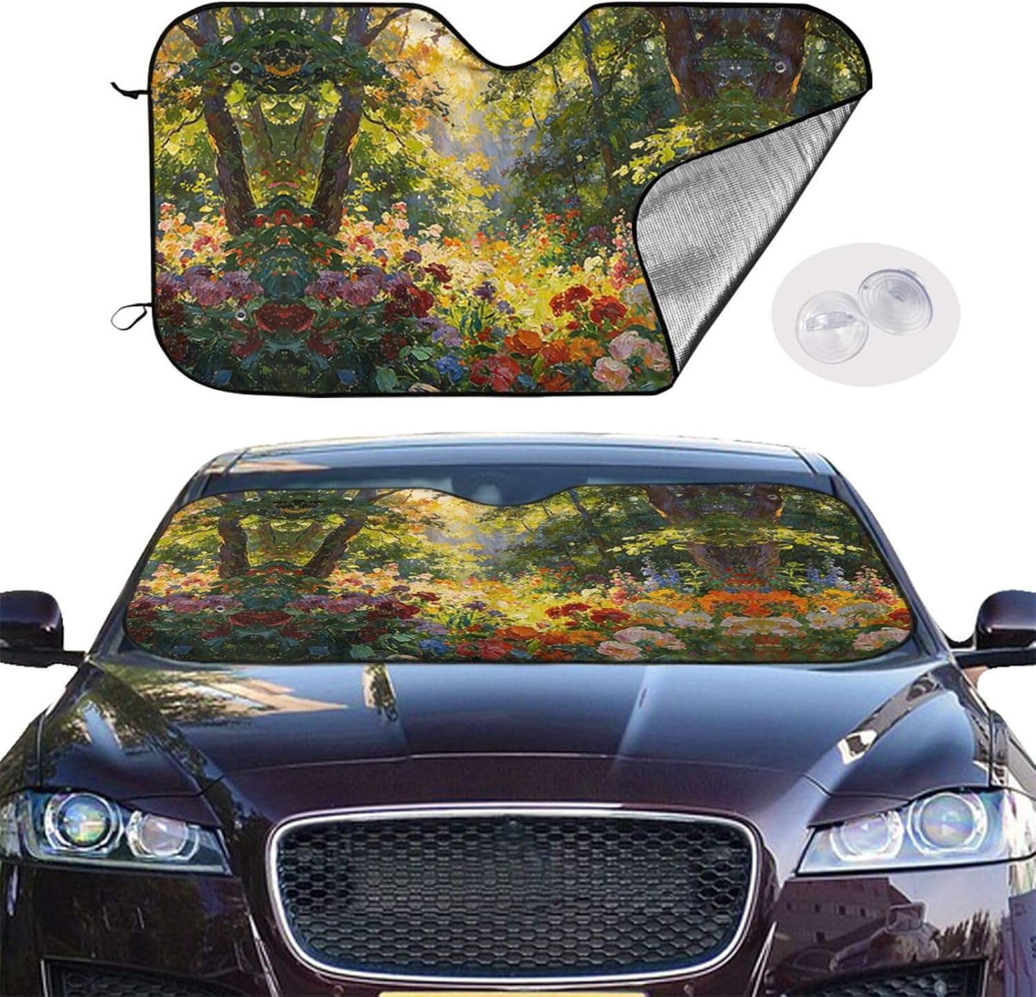 Sunlit Garden Print Foldable Car Windshield Sun Shade 55x30in image 2