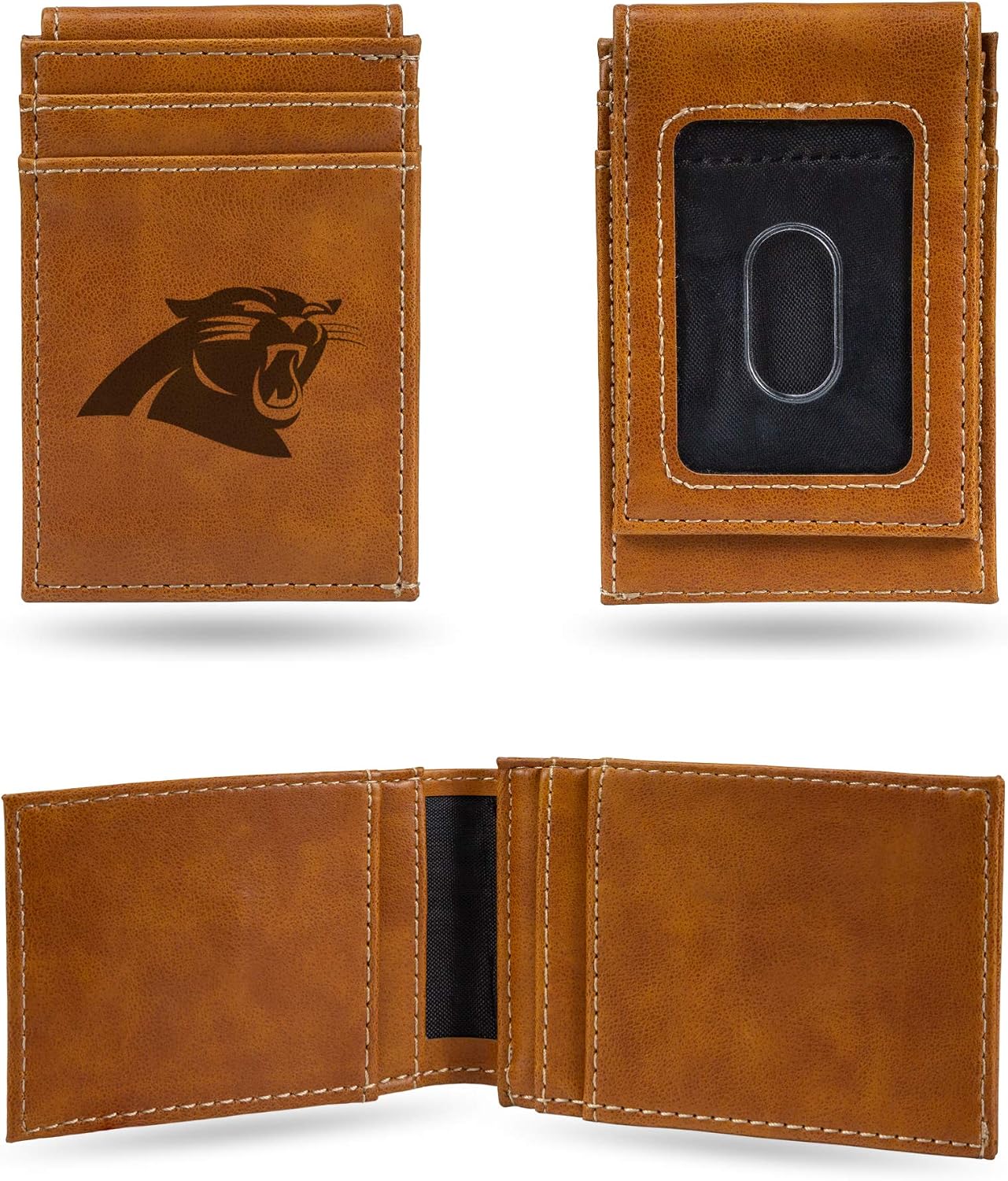 Rico Industries Laser Engraved Front Pocket Wallet, Carolina Panthers, 2.75 x 4-inches Brown