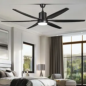 DWVO 66 inch Ceiling Fan with Lights, Smart Ceiling Fan with App/Remote Control, 3CCT Lighting, 6-Speed, Reversible Quiet DC Motor, for Living Room, Dining Room, Bedroom - Black