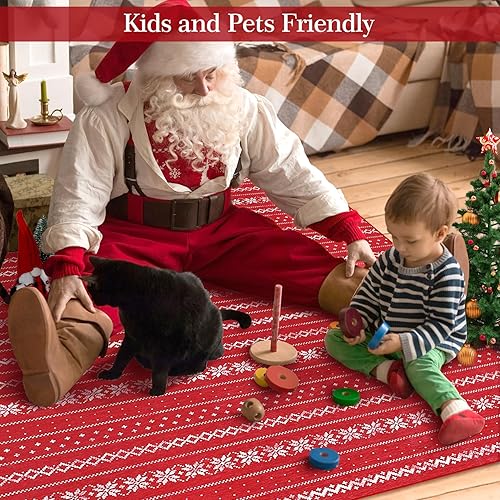 Miniatura 5 de Alfombra de área de Navidad de 5 x 7 pies, estilo bohemio, grande, lavable a máquina, alfombra bohemia de Navidad, antideslizante, para dormitorio,