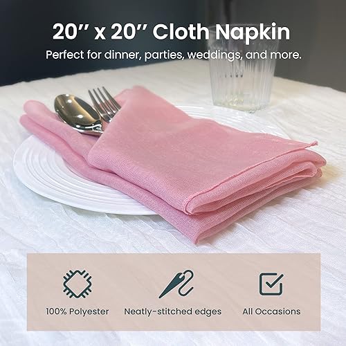 Miniatura 4 de HOCAMAX Juego de 10 servilletas de gasa de 20 x 20 pulgadas, hechas de 100% poliéster, suave, reutilizable, lavable, duradera, ideales para fiestas,