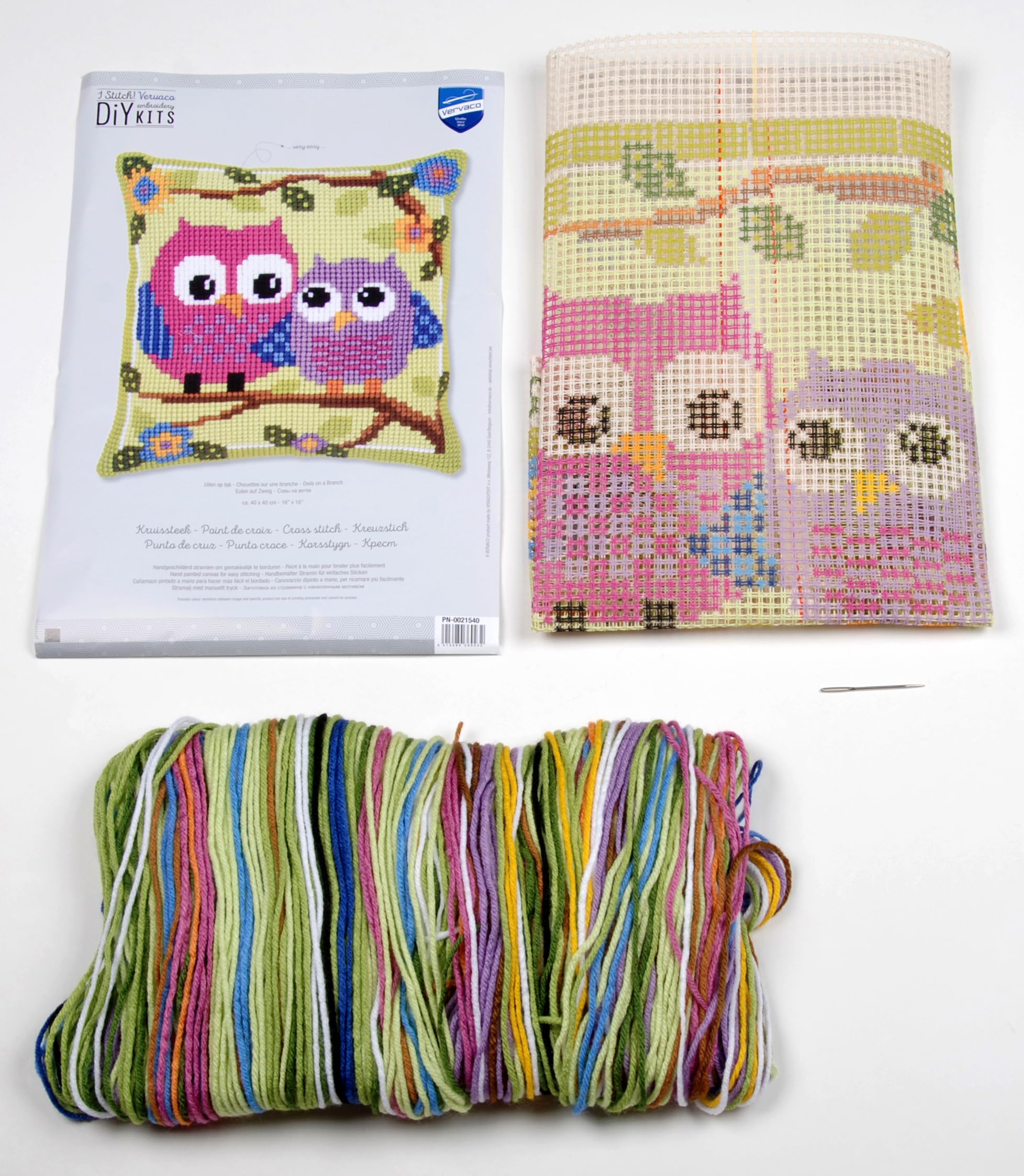 VERVACO Kit Cuscino Punto Croce Gufi su Un Ramo Set Ricamo Principianti Cuscini Gobelin Decorativi ca. 40 x 40 cm Accessori per Lavoretti Creativi DIY Casa Decor Hobby Adulti Cross Stitch