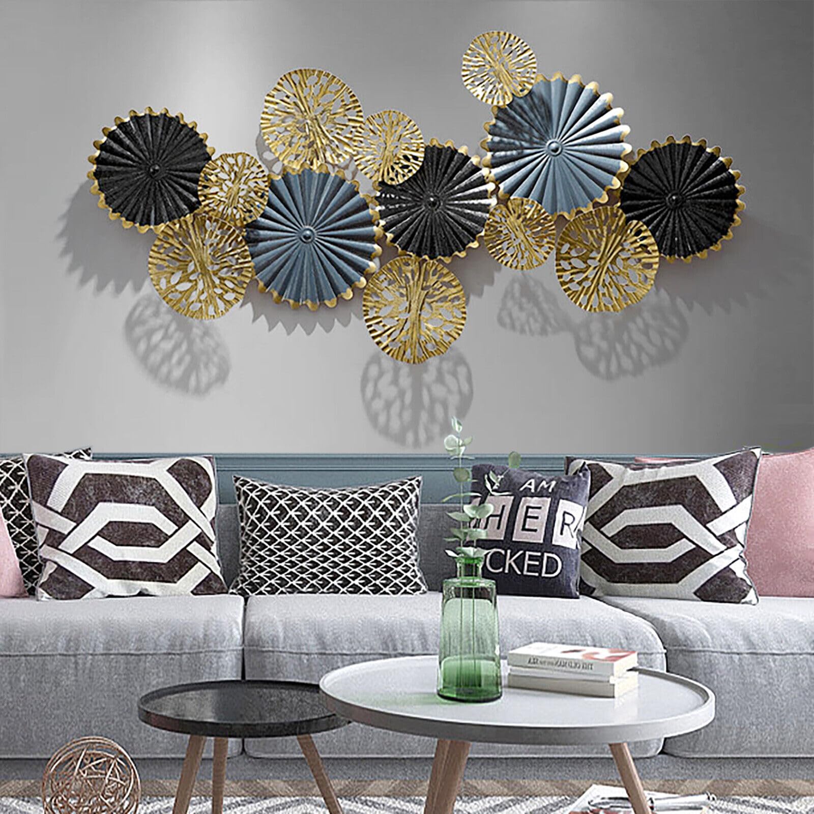 EurHomePlus Arte de pared 3D de metal, estilo nórdico, decoración de pared para sala de estar, dormitorio, comedor