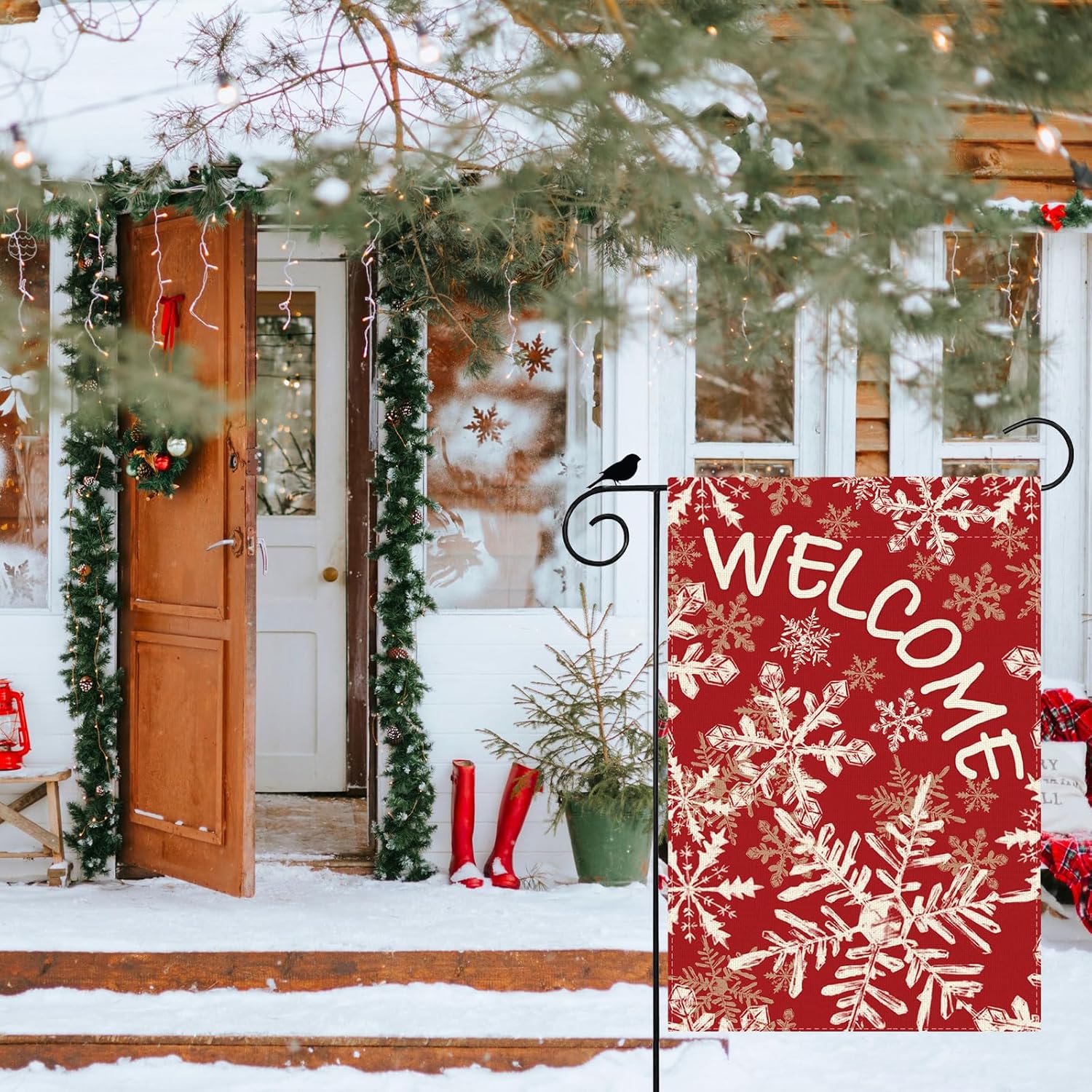 Welcome Winter Garden Flag Snowflakes Christmas Yard Flag 12x18 Inch Double Sided Small Mini Yard Outdoor Outside Holiday Xmas Party Decoration - Image 4