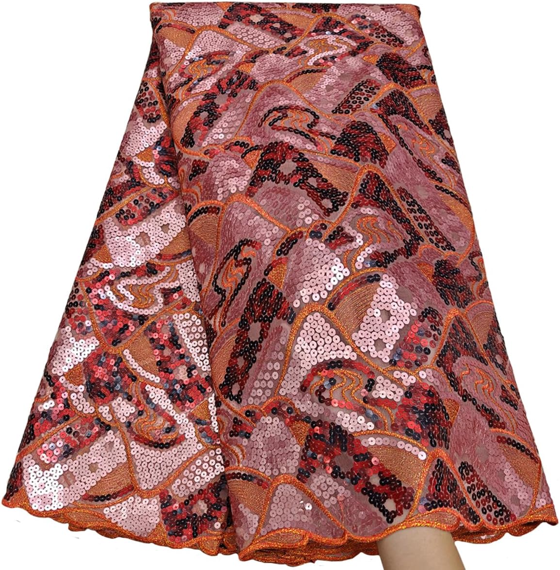 Bestway Lace Dust Pink and Orange African Lace Fabric 5 Yards French Tulle Fashion Floral Sequins EmbroideryNigerian Party Wedding Style Dress Material