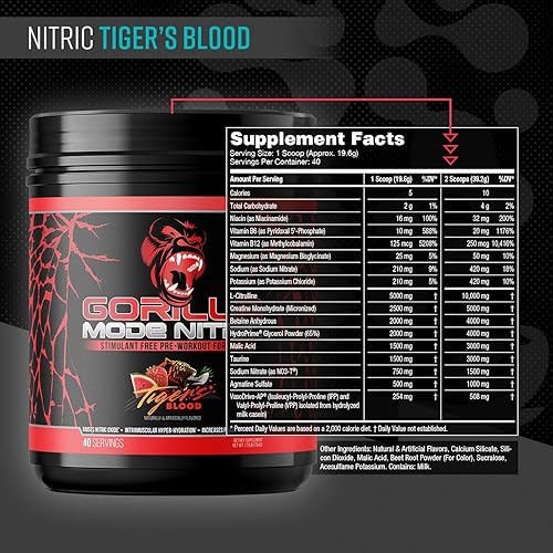 Miniatura 17 de Gorilla Mind - Gorilla Mode Nitric mejorado sin estimulantes antes del entrenamiento - Mejor sabor y más eficaz sin estimulantes antes del