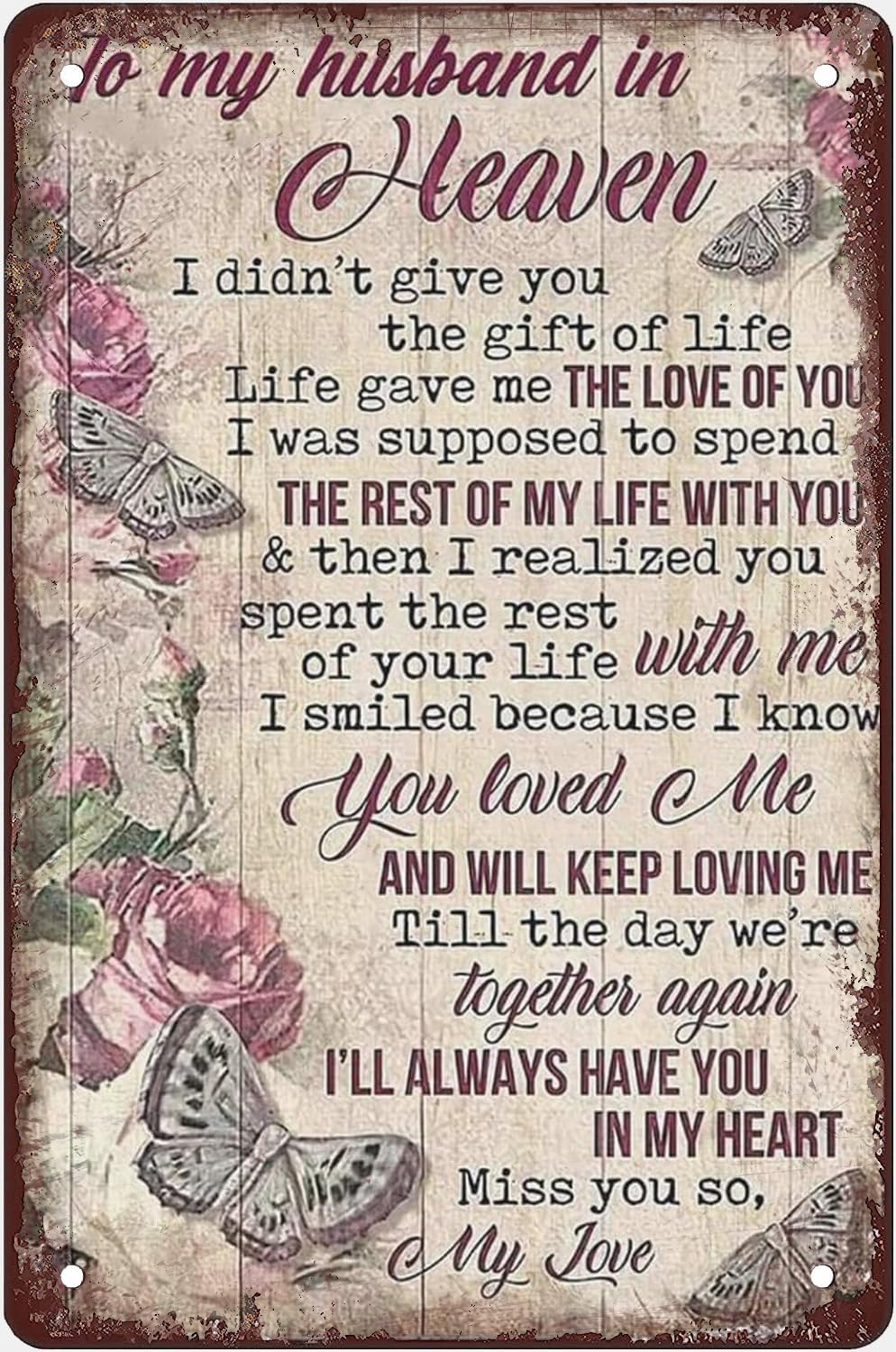 Anceky Metal Tin Sign Angel Husband And Wife To My Husband In Heaven I Didn't Give You The Of Life Retro Metal Tin Sign Vintage Sign For Home Coffee Wall Decor For Women Men 8x12 Inch