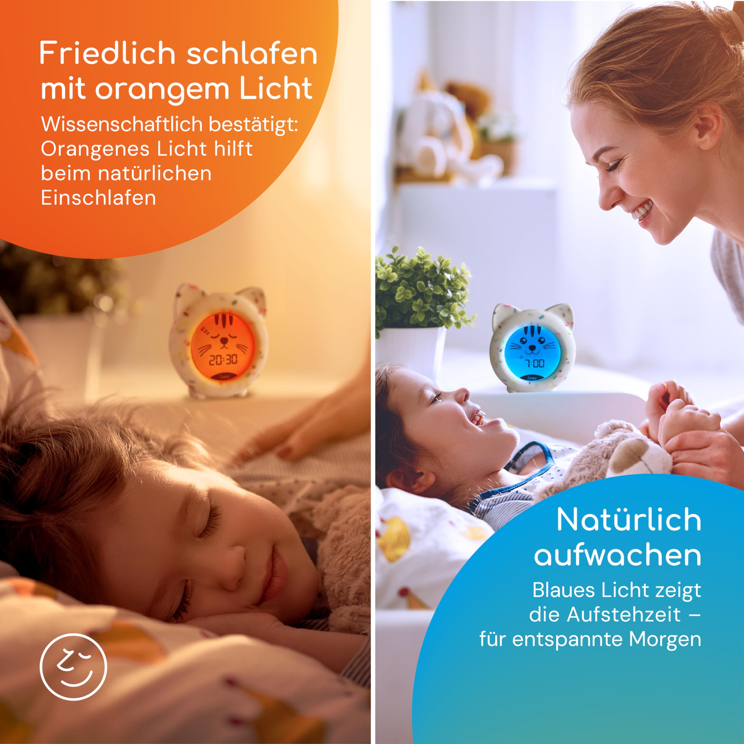 Zeepy - Reloj infantil de 4 fases para aprendizaje de sueño (despertar infantil, educativo, día/noche y luz nocturna, USB para bebé, regalo de nacimiento ideal - Kip Le Chaton