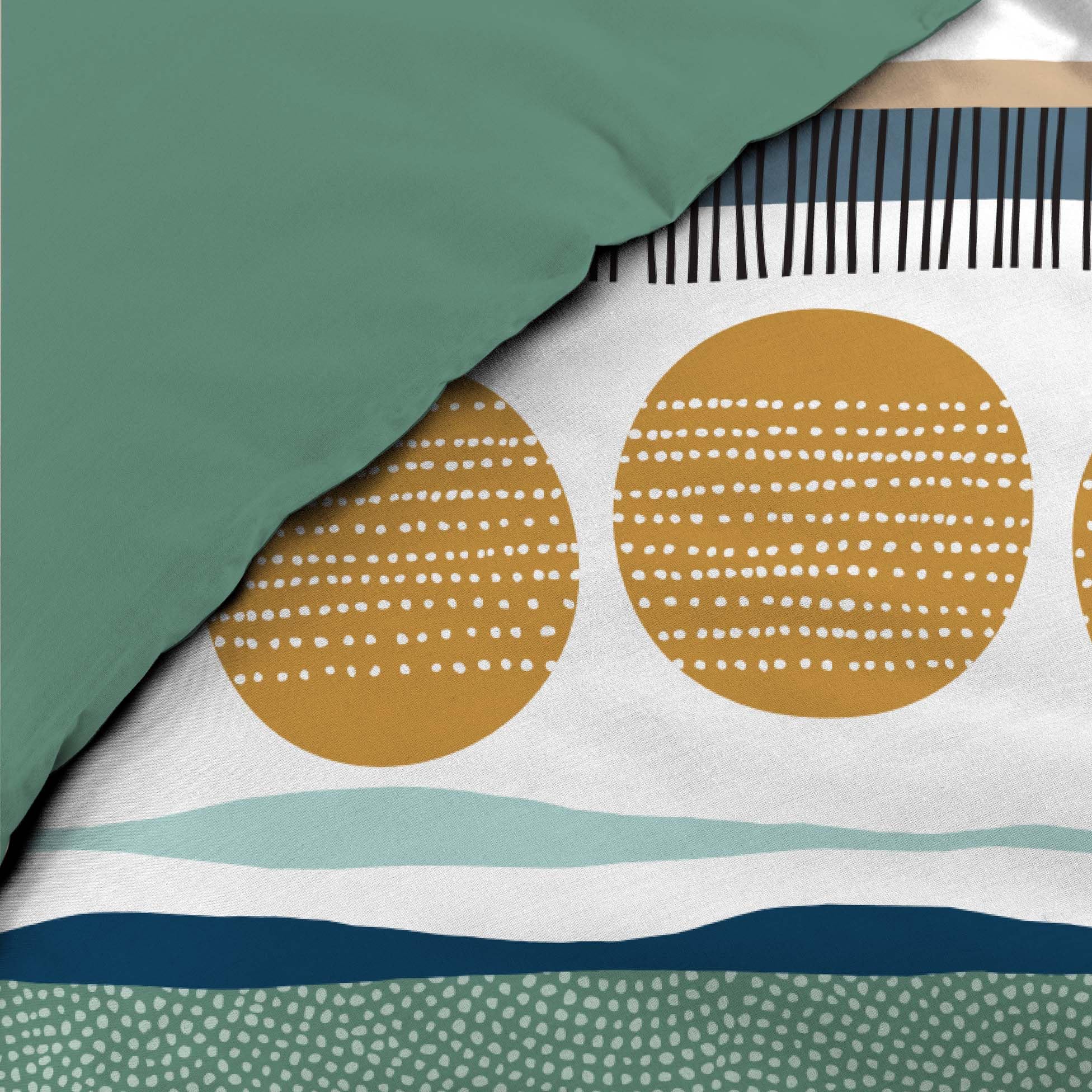 Douceur d'Intérieur, Parure de Lit 3 Pièces (200 x 200 cm) Asiana Vert, 100% Coton | Parure complète avec 2 taies assorties