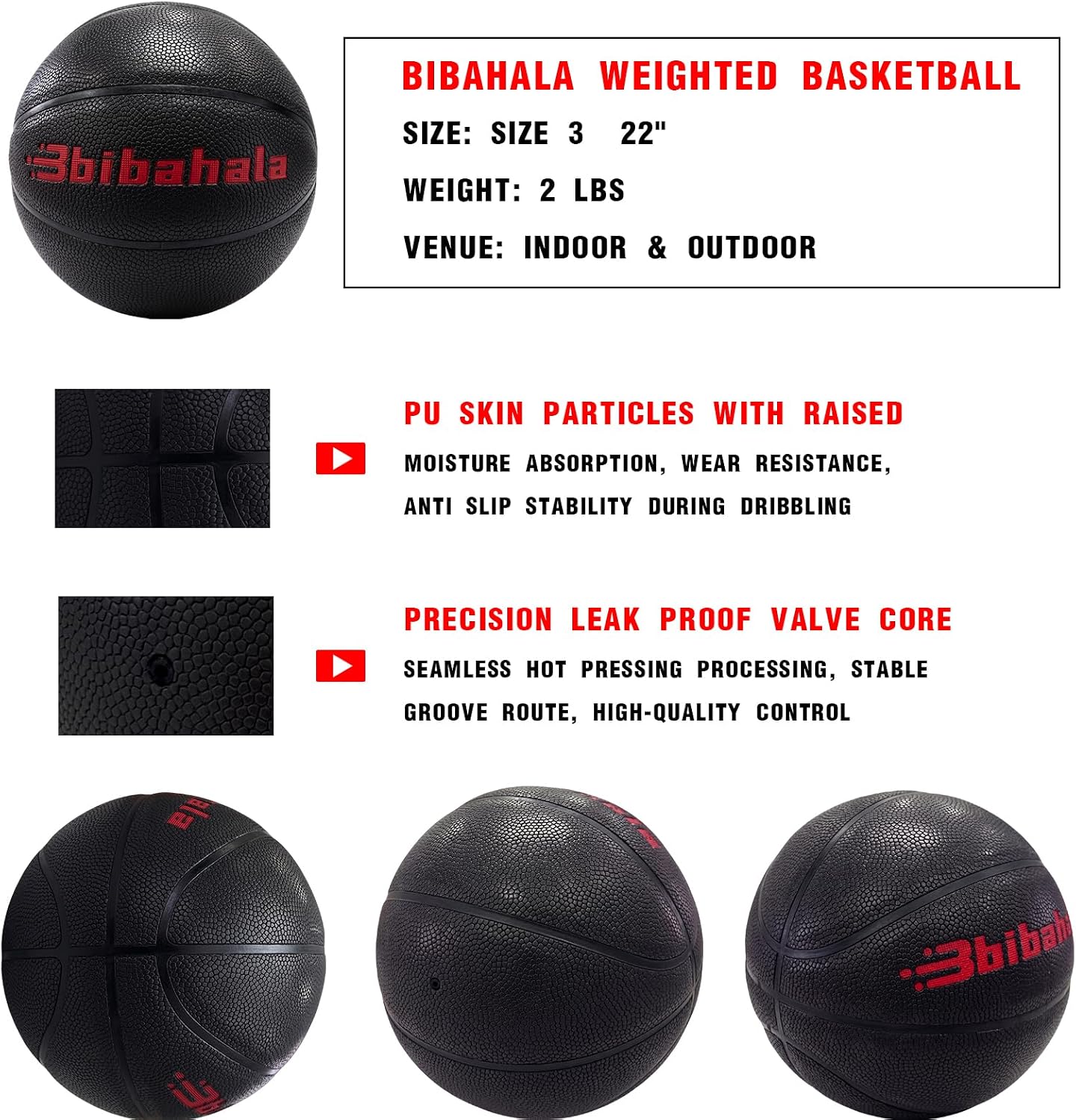 Size 3 Weighted Heavy Basketball 2LBS/1.3LBS Training Ball | Improving Dribbling & Control Small Weighted Basketball for Ball Handling Drills & Finger Strength Practice