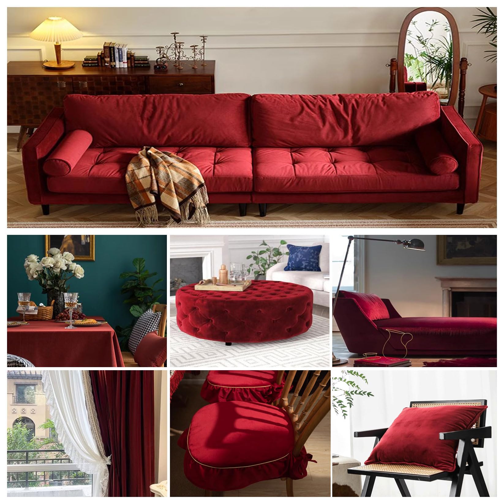 155cm Wide Stretch Velvet Fabric Glossy Velour Material for Upholstery Sofa Couch Costumes Crafting Dressmaking Curtain Blind Cushion Craft(Size:155x100cm,Color:Wine red) - Image 4