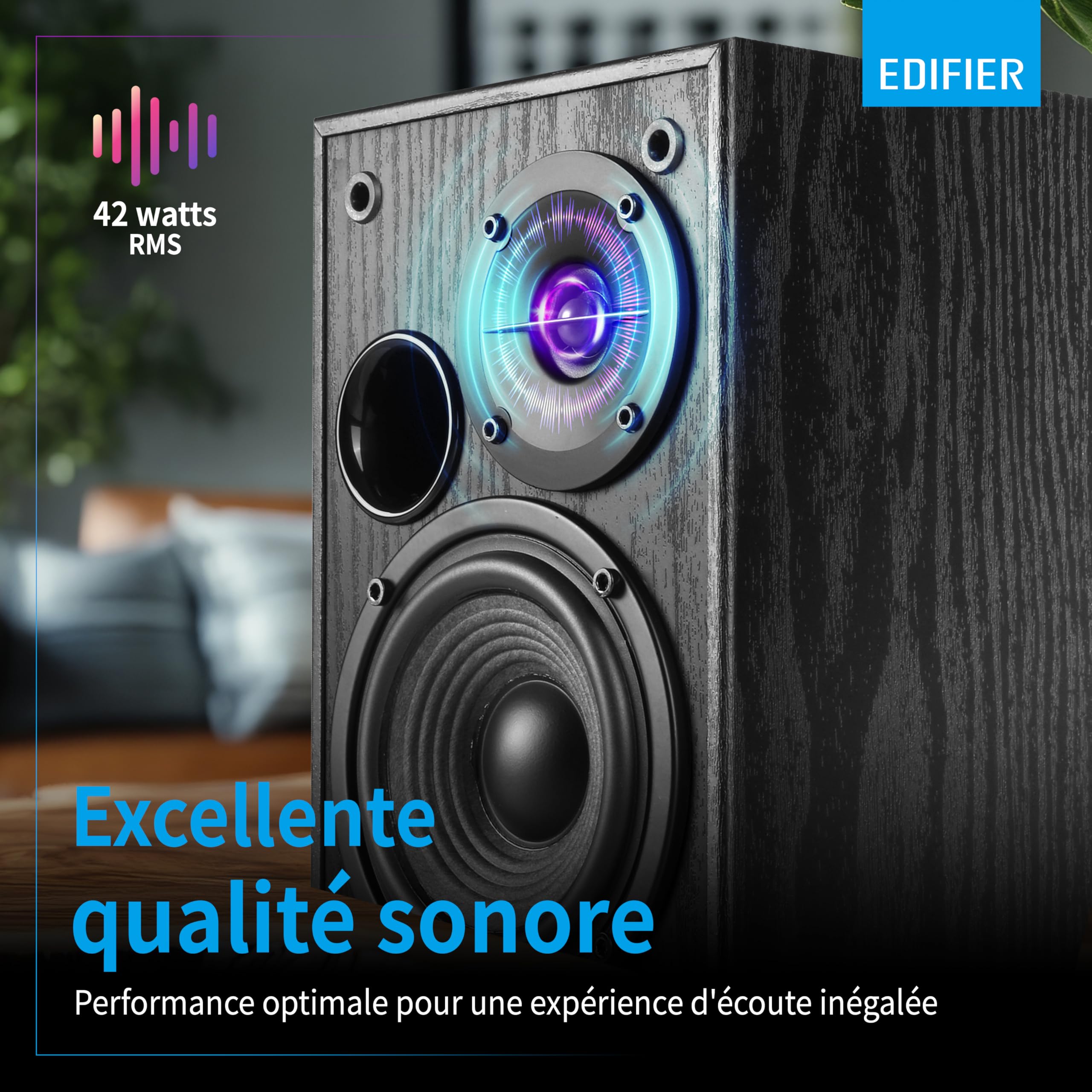 Edifier R1100 Enceintes Actives – 42W RMS Avec Bass-Reflex – Réglage Rrécis Du Son – Entrées RCA + AUX – Boîtier En Bois MDF Elégant – Idéal Pour Musique & Films – Noir