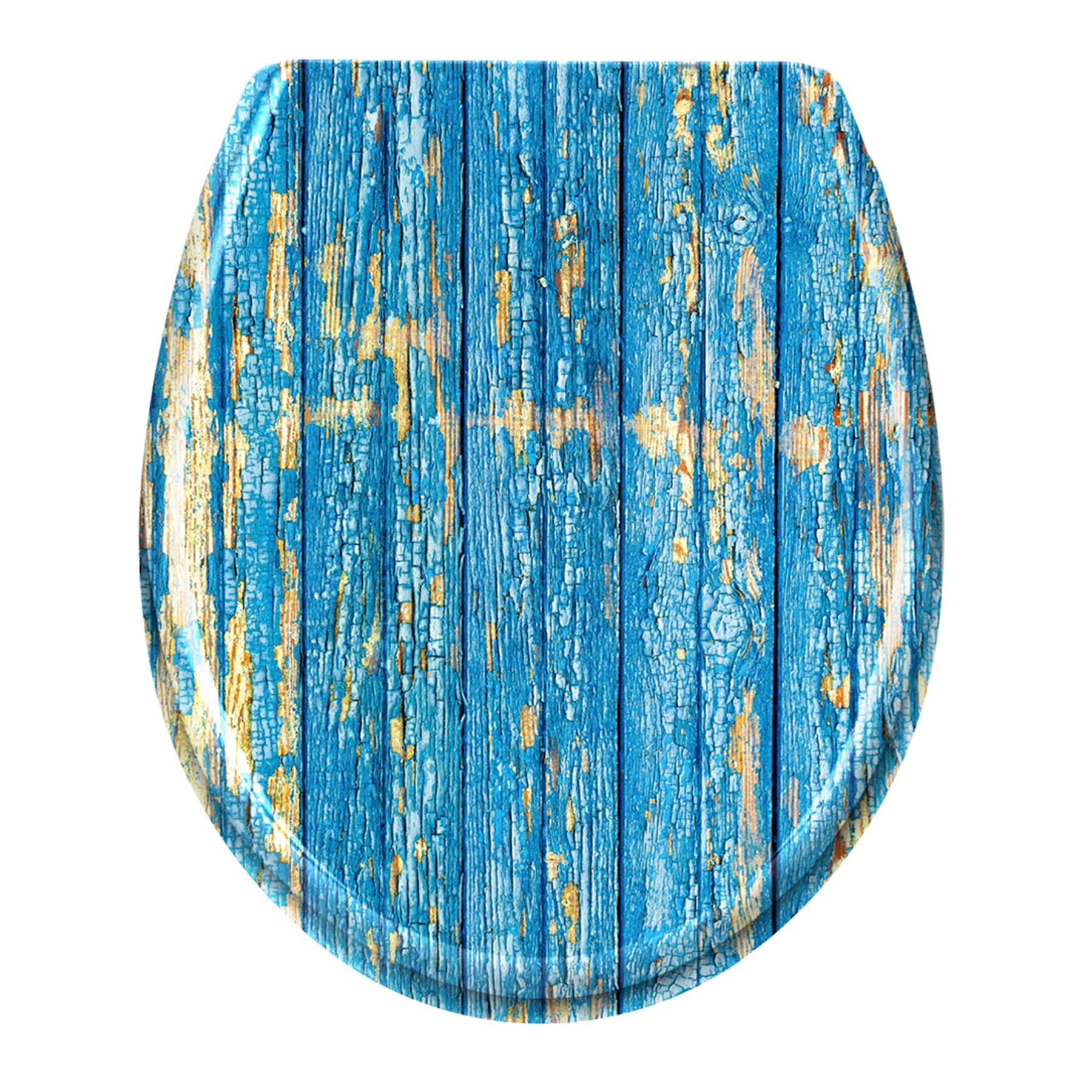 Froadp Asiento de inodoro con tapa ovalada de cierre suave, asiento de inodoro antibacteriano de plástico duro para todos los inodoros estándar, fácil instalación y limpieza (panel de madera azul)