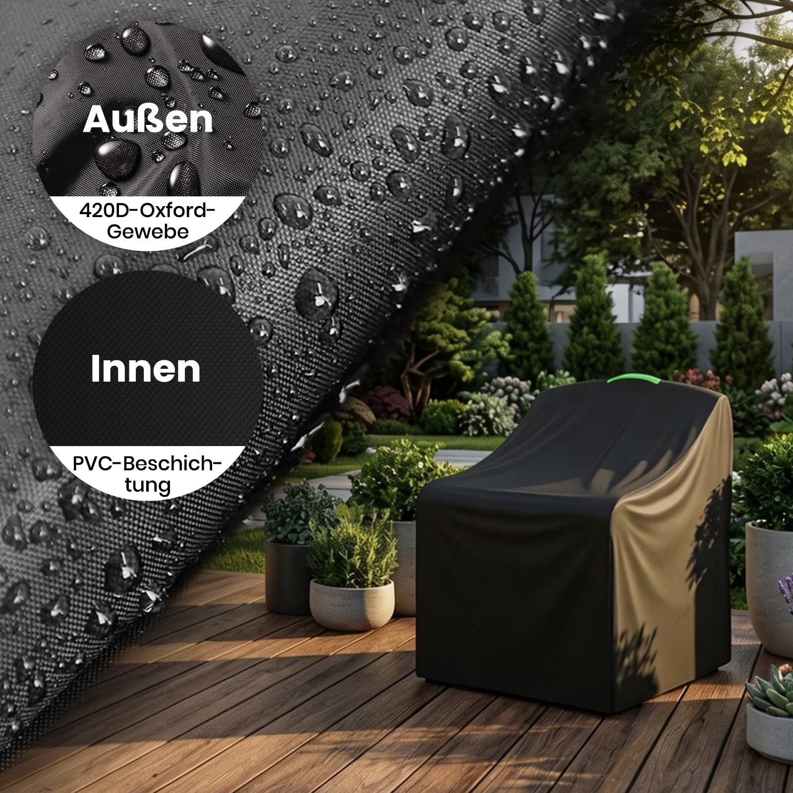 Housse pour Fauteuil Adirondack, 76x83x99cm, Oxford 420D avec Revêtement PVC Imperméable, Cordon de Serrage et Poignée Réflective, Résistante aux UV pour Adirondack et Fauteuil d'Extérieur