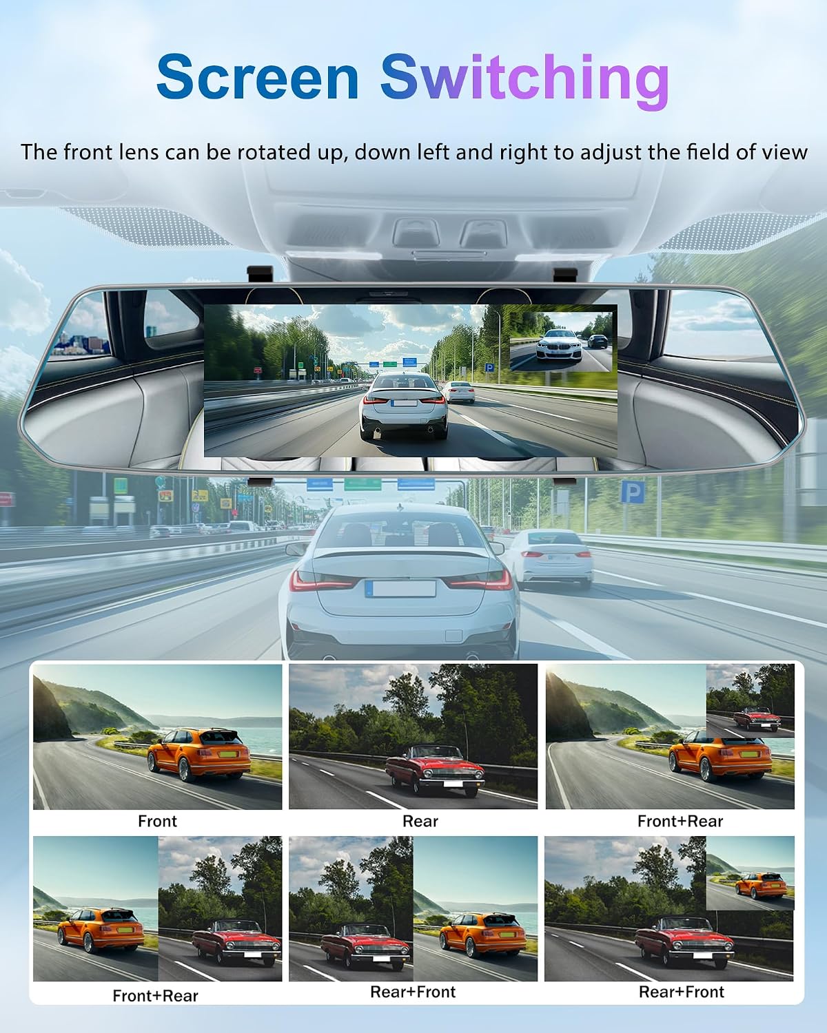Podofo Mirror Dash Cam for Cars,7" Rear View Mirror 1080P Front and Rear View Dual Cameras,Super Night Vision,Parking Assistance,Loop Recording,Motion Detection,Waterproof Backup Camera for Cars+64G