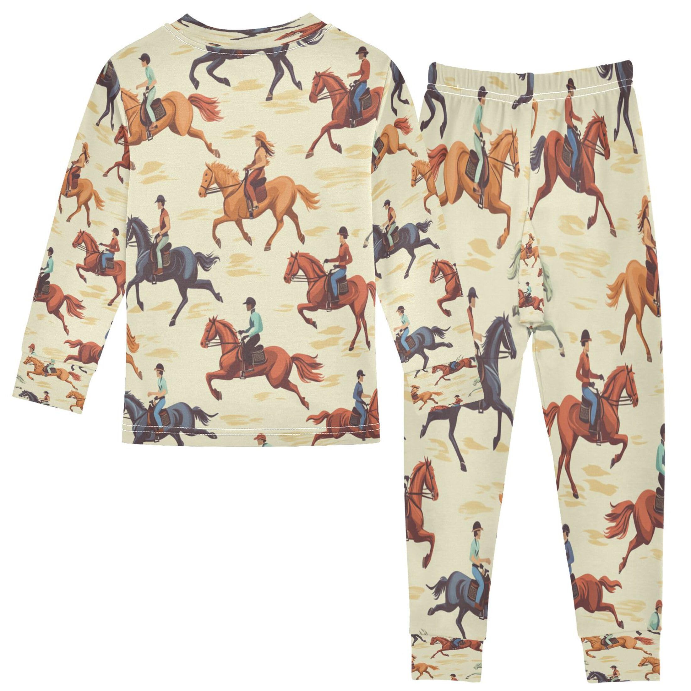 Vozoza Horses Running Colorful Pajama Sets Long Sleeve Top with Pants Cotton Soft Sleepwear 2 Piece Pjs Set Size 5T Multicolor