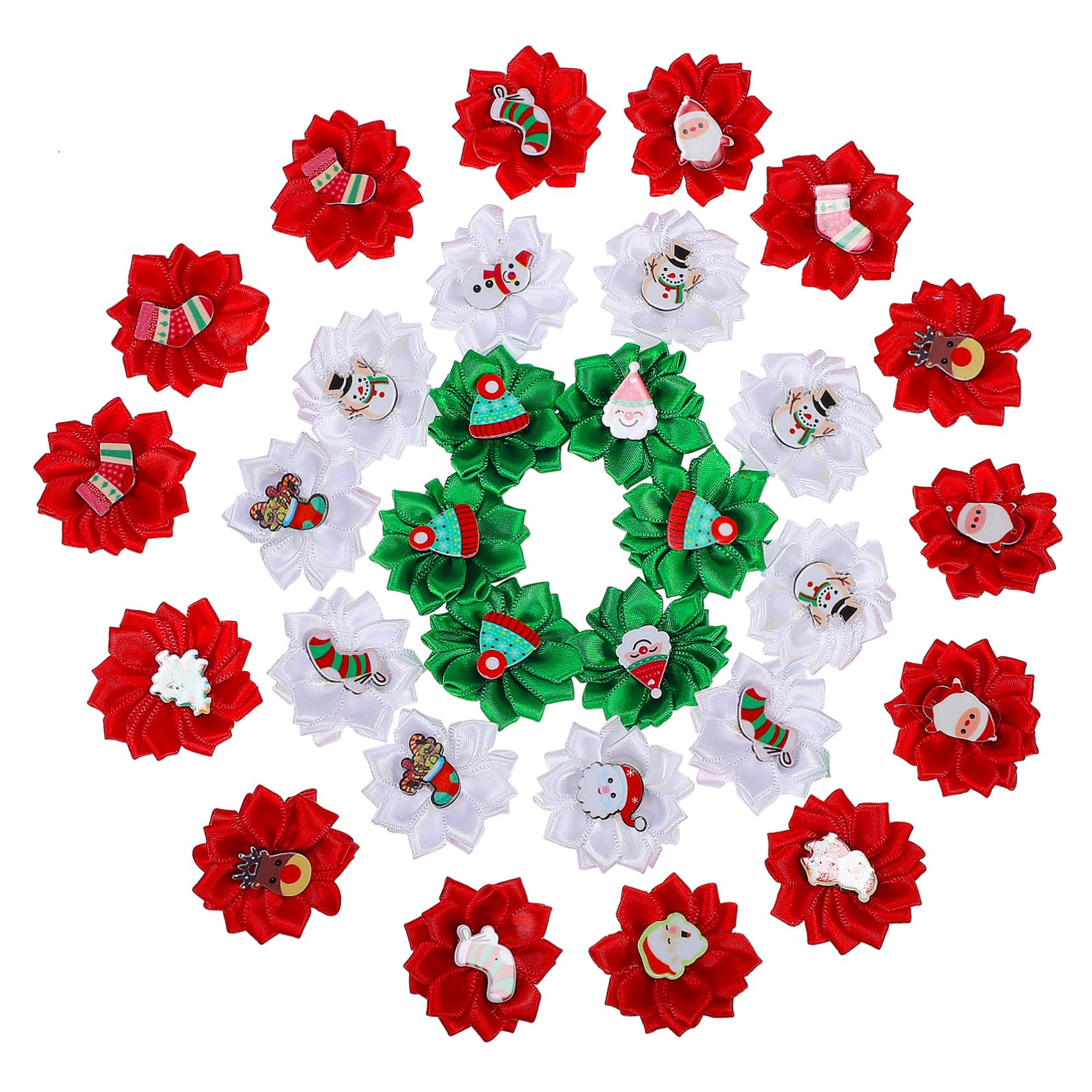 Abaodam 30 Pcs Christmas Dog Bows Durable Flower Rubber Bands for Pets Accessories for Dogs Cats Bright Colors for Holiday Grooming Decoration