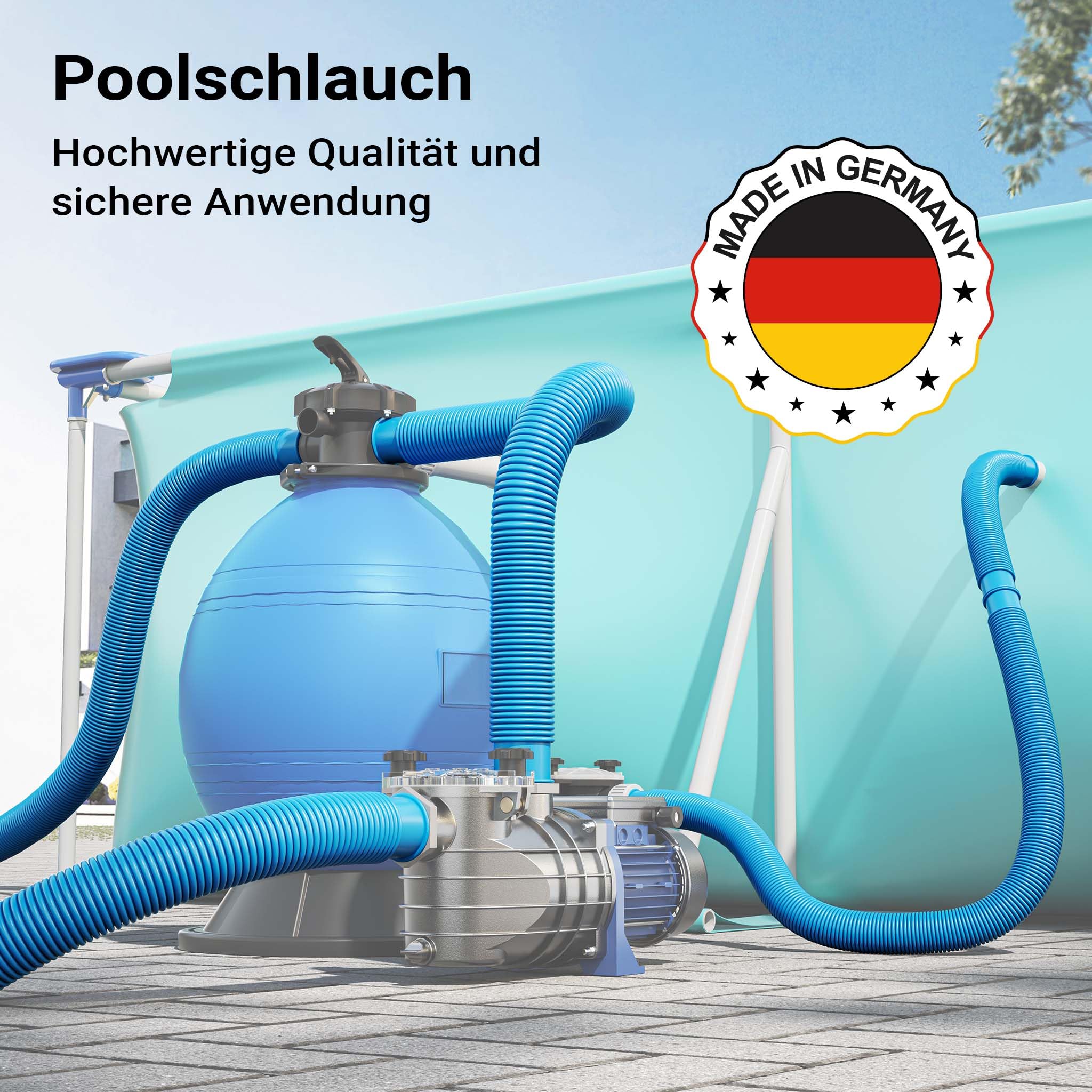 Wiltec Poolschlauch 30 m ⌀32 mm, Schwimmbadschlauch mit Muffen, Pumpenschlauch für Schwimmbecken, Saugschlauch, Solarschlauch