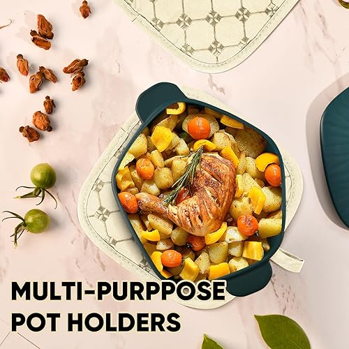 Miniatura 5 de Juego de 12 manoplas de cocina con soportes para ollas, juego de 12 paños de cocina, guantes de horno, almohadillas resistentes al calor a 500