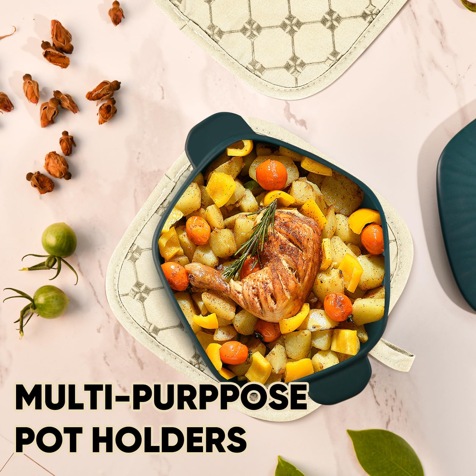 Juego de 12 manoplas de horno, paños de cocina con soportes para ollas, juegos de toallas de cocina, guantes de horno, almohadillas para ollas, resistentes al calor, 500 grados, con superficie de