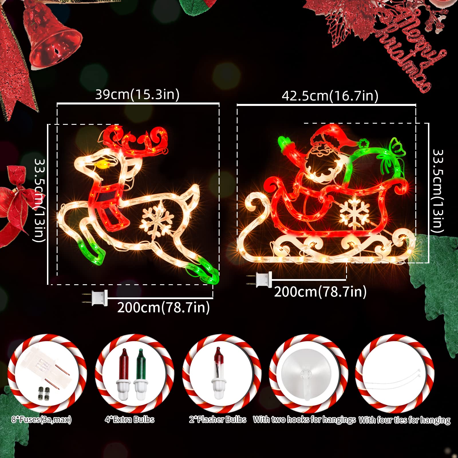 Sculpture de Noël de 50 L, y compris : 1 renne, 1 Père Noël dans un traîneau