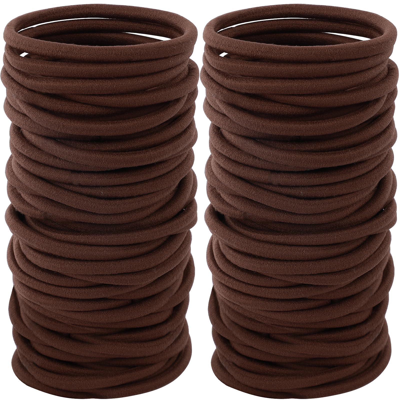 100PCS Hair Bands, 4MM Large Ponytail Holders, Brown - 2 Inch in Diameter Rubber Bands for Medium to Thick Hair, Curly Hair, Women or Girls
