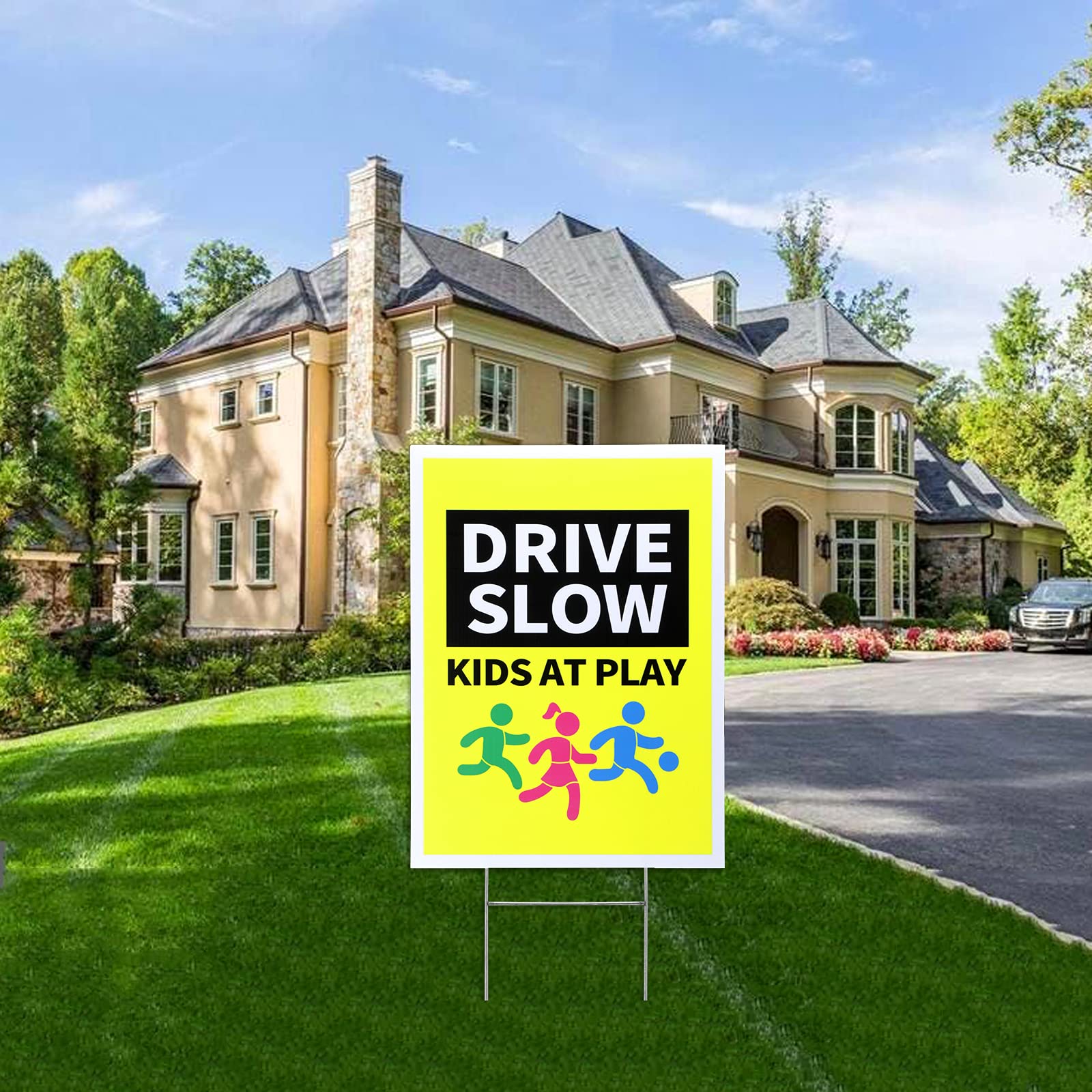 Drive Slow Signs With Metal Stakes Kids At Play Safety | Desertcart OMAN