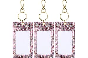3 Pcs Weewooday Glitter ID Badge Holder with Key Ring, for Women (Silver)