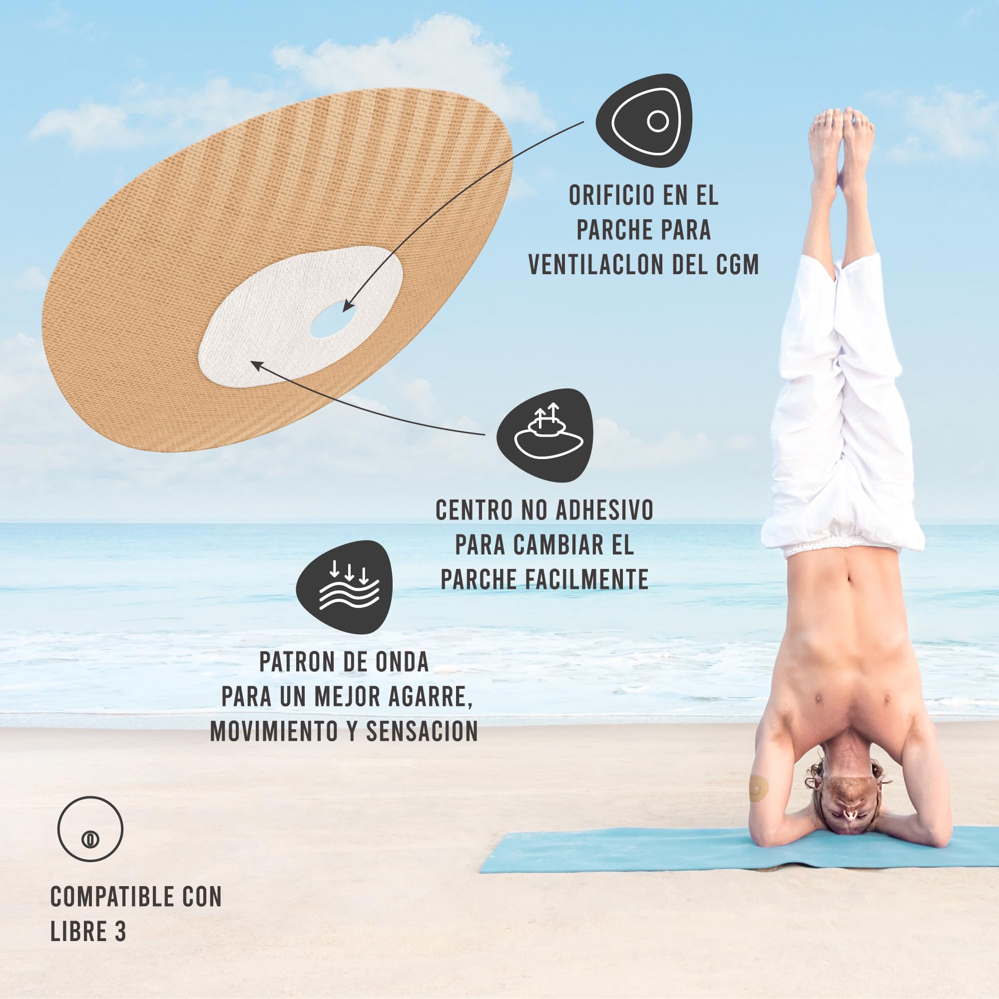 Not Just A Patch Fundas impermeables para sensor Freestyle Libre 3 (paquete de 20) - Parches para sensor CGM Lingo para la piel - Parches adhesivos Libre 3 de 10 a 14 días (Beige)
