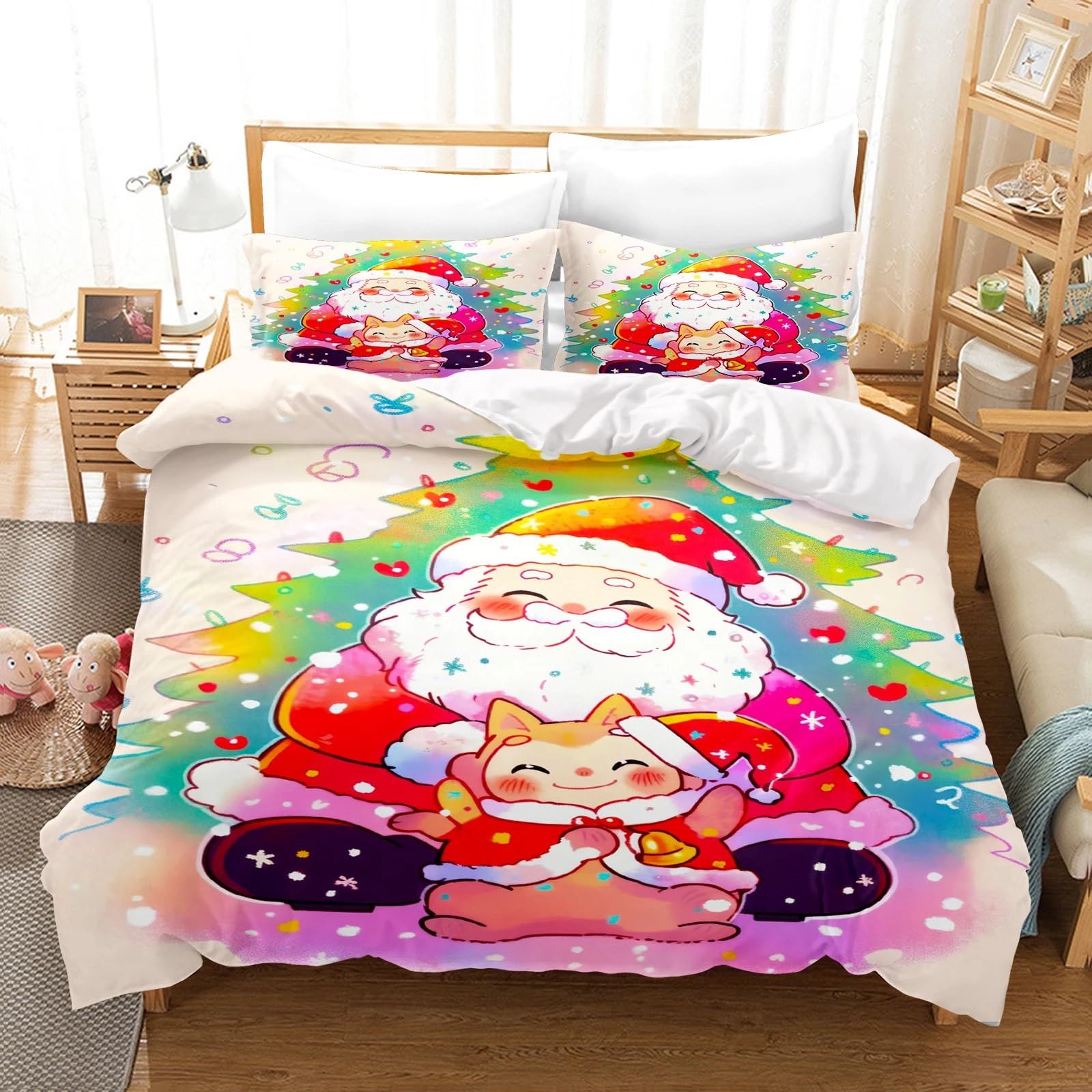 Housses de couettes imprimées Noël 200x200 en microfibre premium douce