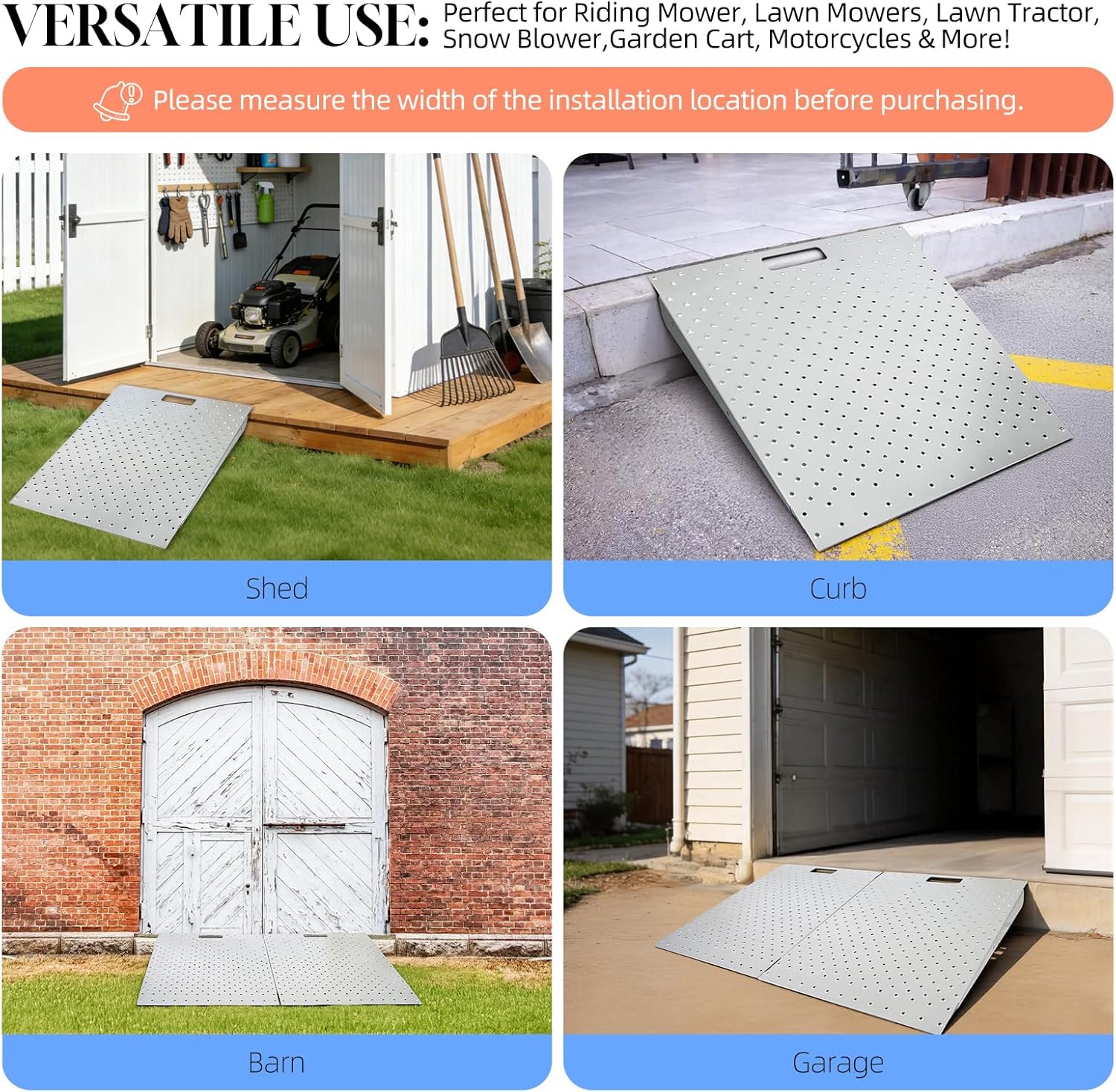 Kryonix Shed Ramp for Riding Mower, 1000LBs Heavy-Duty Capacity Shed Loading Ramp, 29" L x24 W Anti-Slip Metal Punch Plate Ramps for Sheds, Garden Cart, Motorcycles, Garages & Barns(1pc)