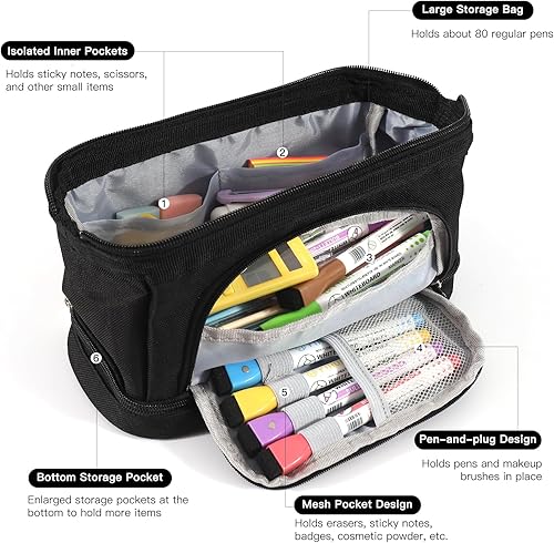 Miniatura 4 de Estuche para lápices, organizador de tres capas de gran capacidad, estuche estético para bolígrafos, almacenamiento de papelería, estuche de