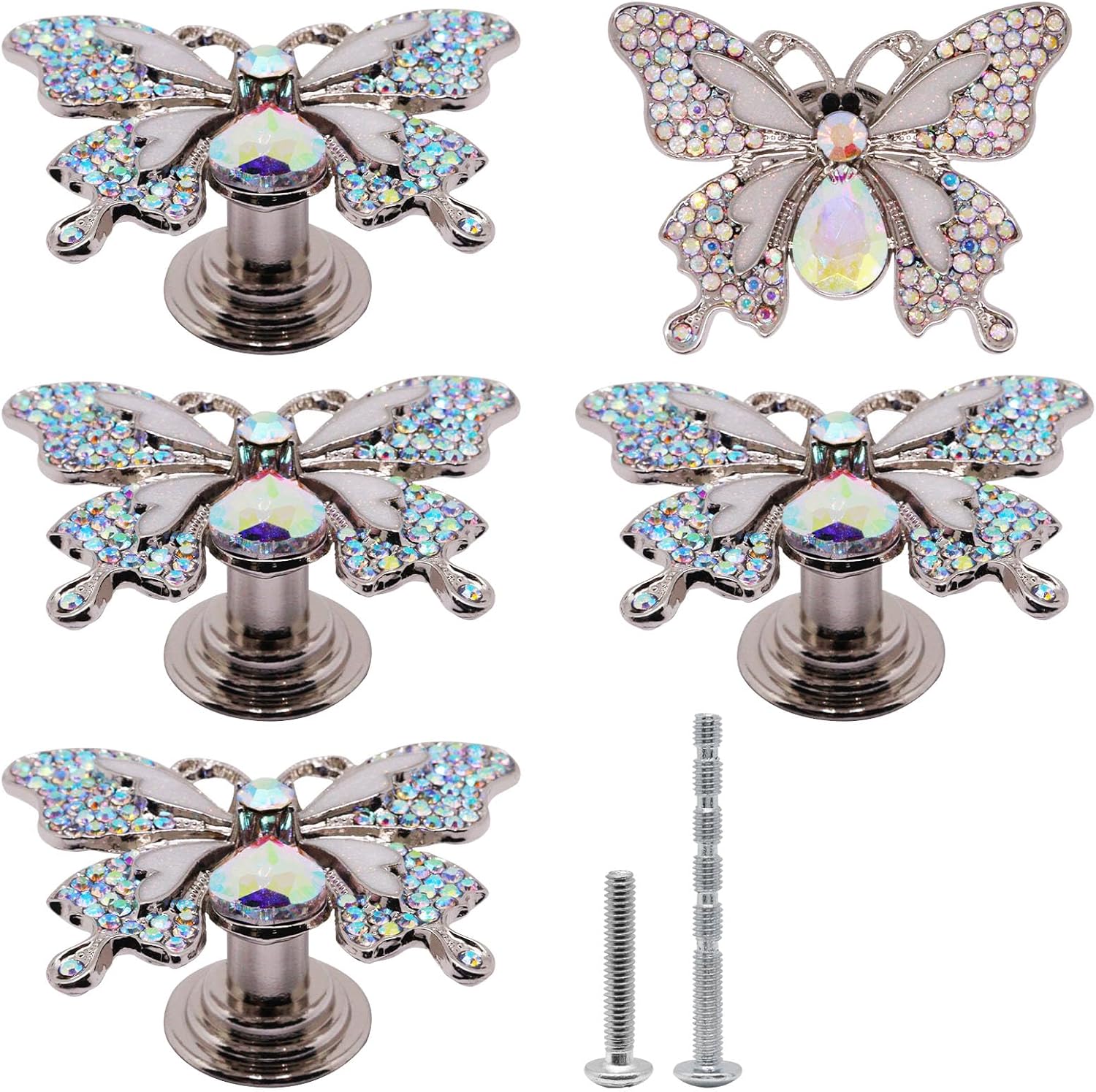 2pcs Cabinet Knobs, Crystal Knobs for Drawers, Butterfly Knob for Dresser, Decorative Handles Cute Butterfly Drawer Pulls for Kitchen, Girls Room, Bathroom (Pink Diamond)