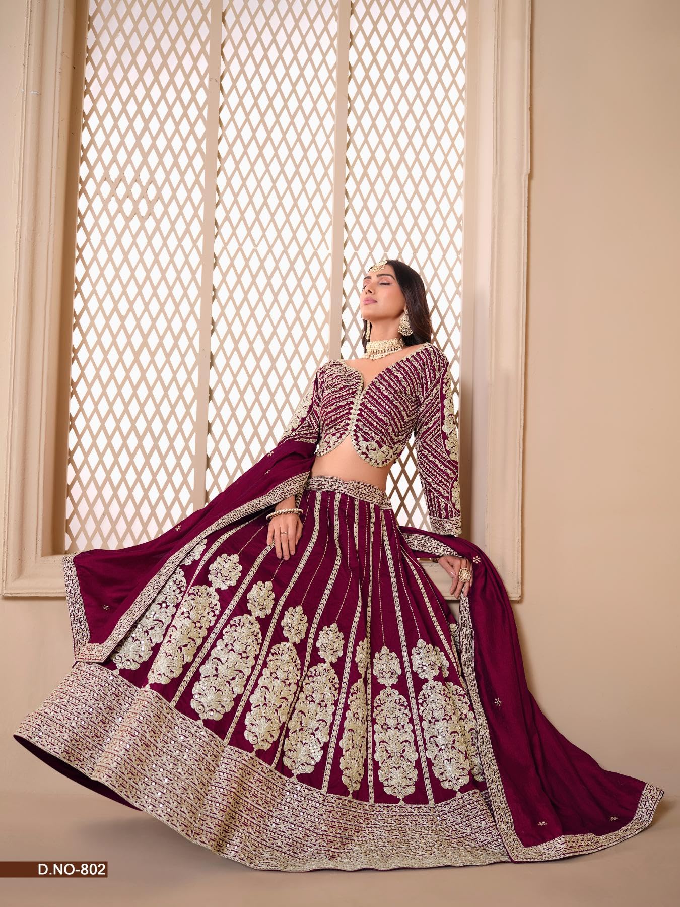Indyjskie kobiety sztuka jedwab zaręczyny odzież haft praca Lehenga Choli 12409