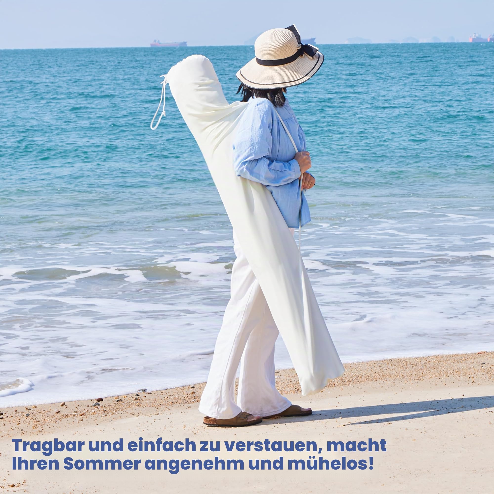 Yaheetech Ø 215 cm Quasten Klappbarer Sonnenschirme neigbar mit kurbel | Romantischer Gartenschirm 8-Glasfaserrippen-Schirm mit Fransen Kurbelschirm Sonnenschutz Terrassenschirm UV-Schutz, Blau&Weiß