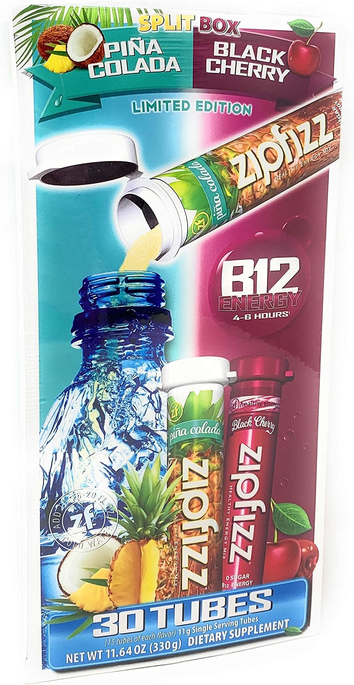 ZipfizzHealthy Energy Drink Mix, Pina Colada & Black Cherry (30 Count)