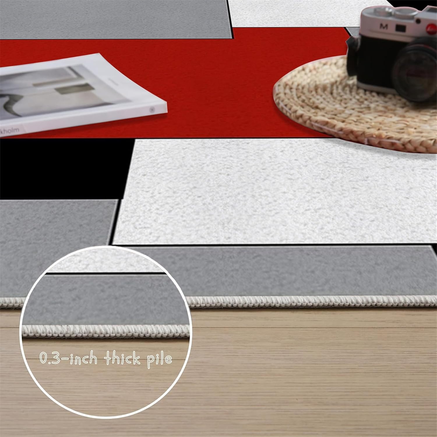 Geometric Area Rug 2x3ft Modern Art Abstract Color Block Red Black White Carpet Living Room Bedroom Carpet Non-Slip Easy Clean Floor Mat Suitable for Entrance Living Room