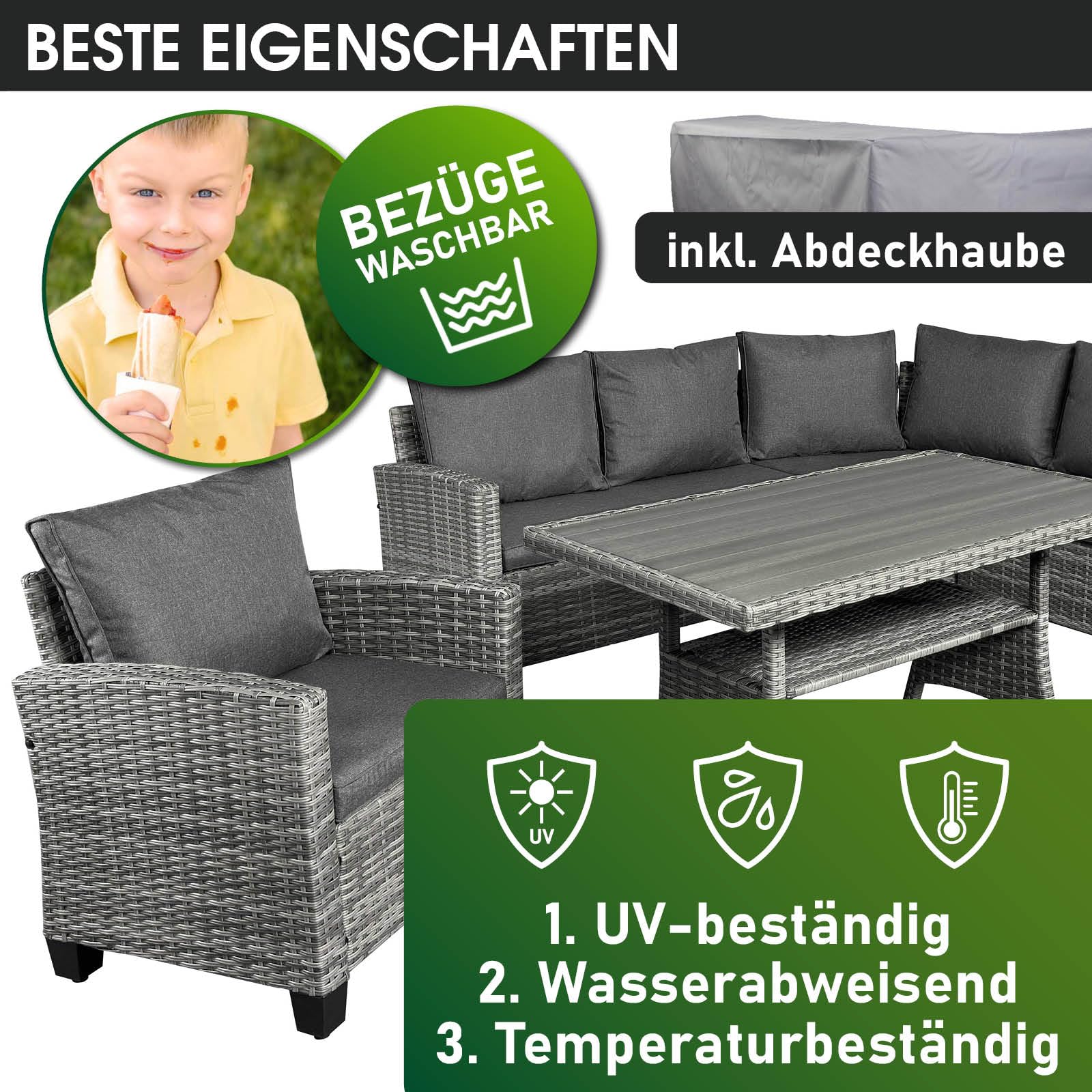 BRAST Gartenmöbel Set Hacienda | bis zu 10 Personen viele Farben | inkl. Kissen & Abdeckung | TÜV geprüft | Outdoor Loungemöbel Sitzgruppe Essgruppe Garnitur | Grau/Anthrazit