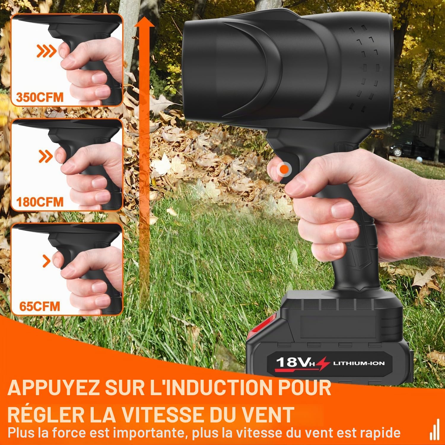 Souffleur Batterie, Mini Souffleur à Feuilles sans Fil 130,000 TR/Min avec Batteries de 3000 mAh, pour Le Nettoyage de La Maison en Plein Air, La Poussière, Les Feuilles, La Neige (Noir)