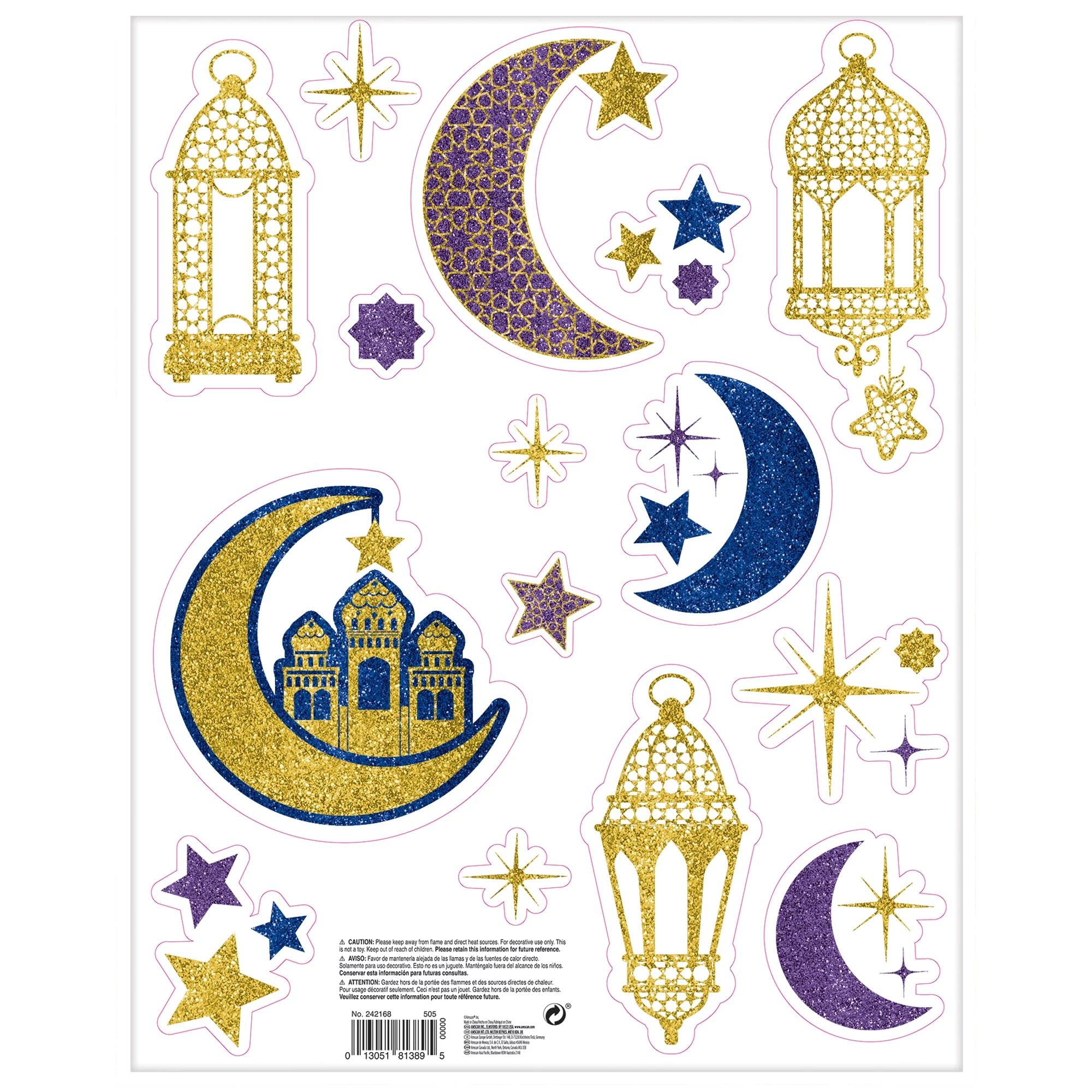 Eid Celebration Glitter Window Decorations - 12" x 17" (1 Pack) - Sparkling Vinyl, Dazzling, Durable, & Perfect for the Festive Season