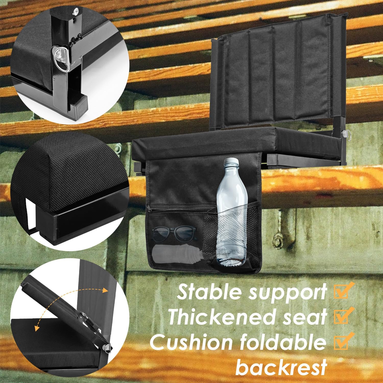 Folding Stadium Seats with Back Support, Portable Bleacher Seats with Thick Cushion and Shoulder Strap for Sports Events Concerts Outdoor