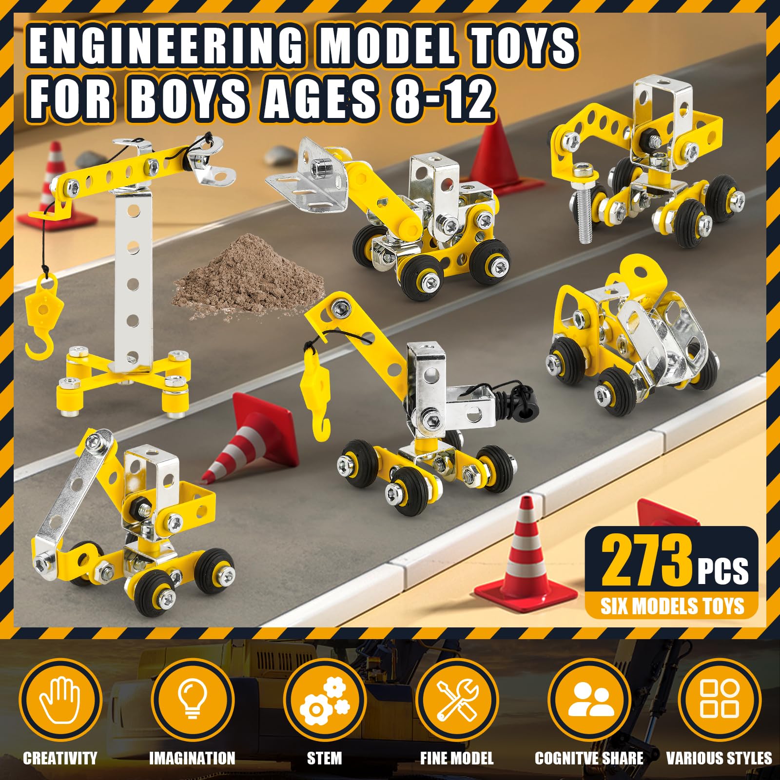 Juegos de erectores para niños de 8 a 12 años, 6 súper mini juguetes de ingeniería para niños de 5 a 7 años, kit de modelo de construcción de construcción de metal, bloques de construcción 2