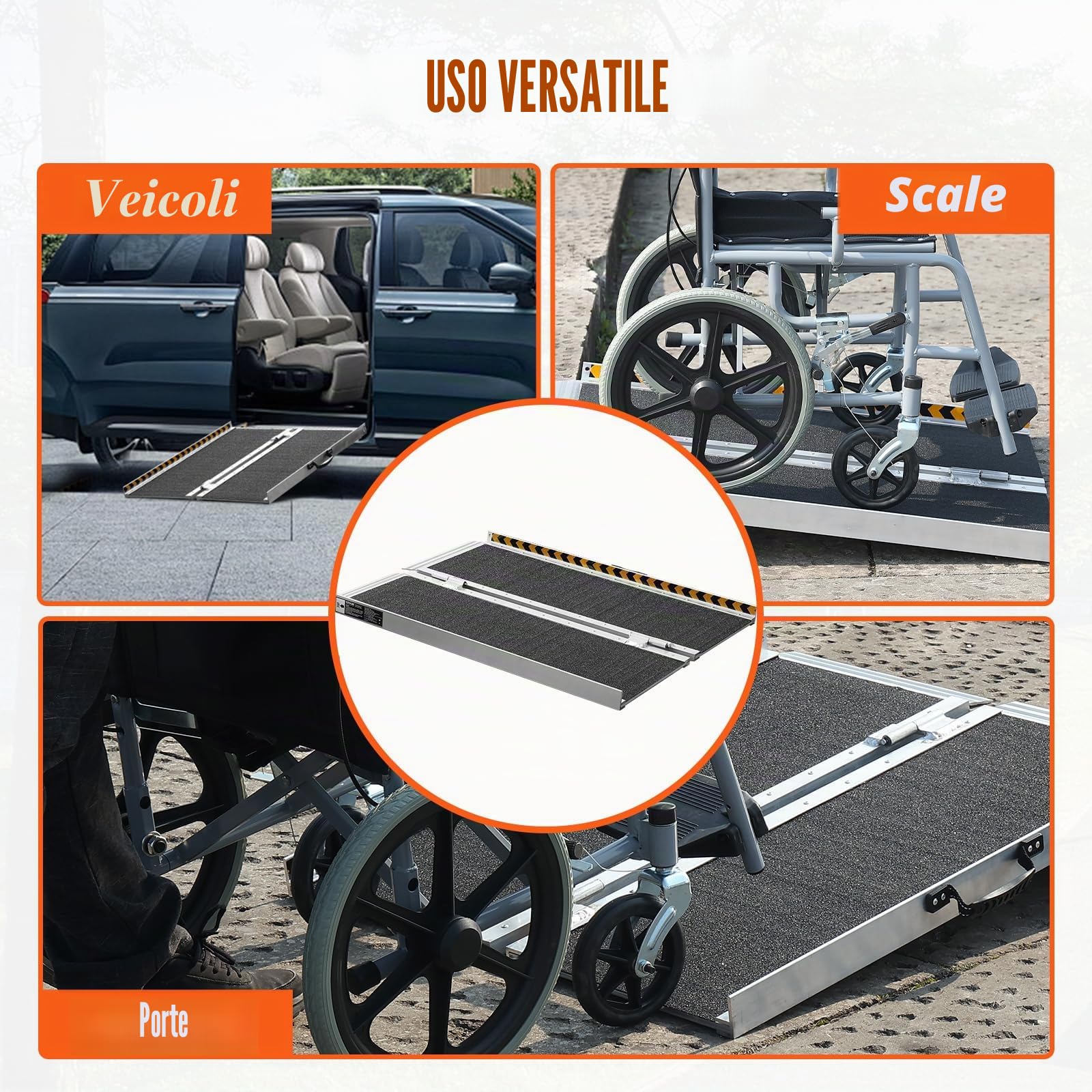 VEVOR Rampa per Sedia a Rotelle Portatile, 800 Libbre, Rampa con Soglia Pieghevole in Alluminio Antiscivolo, Rampa per Scooter per Mobilità Pieghevole per Gradini di Casa, Scale, Porte, Cordoli