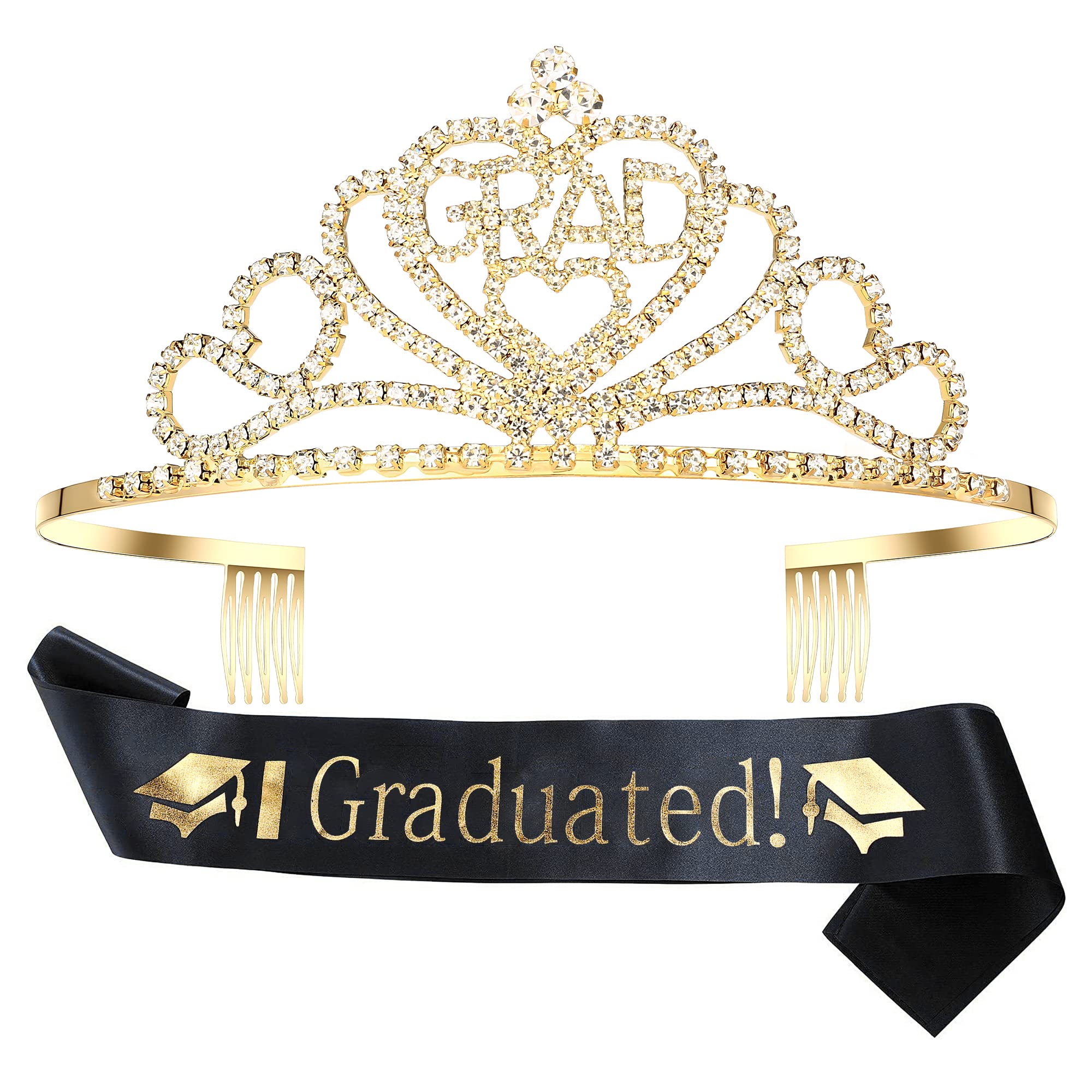 shinybin 2023 Graduation Party Supplies Kits, Gold Crystal Crown and Black Graduated Sash for College Perfect Graduation Gifts Party Supplies for Graduation